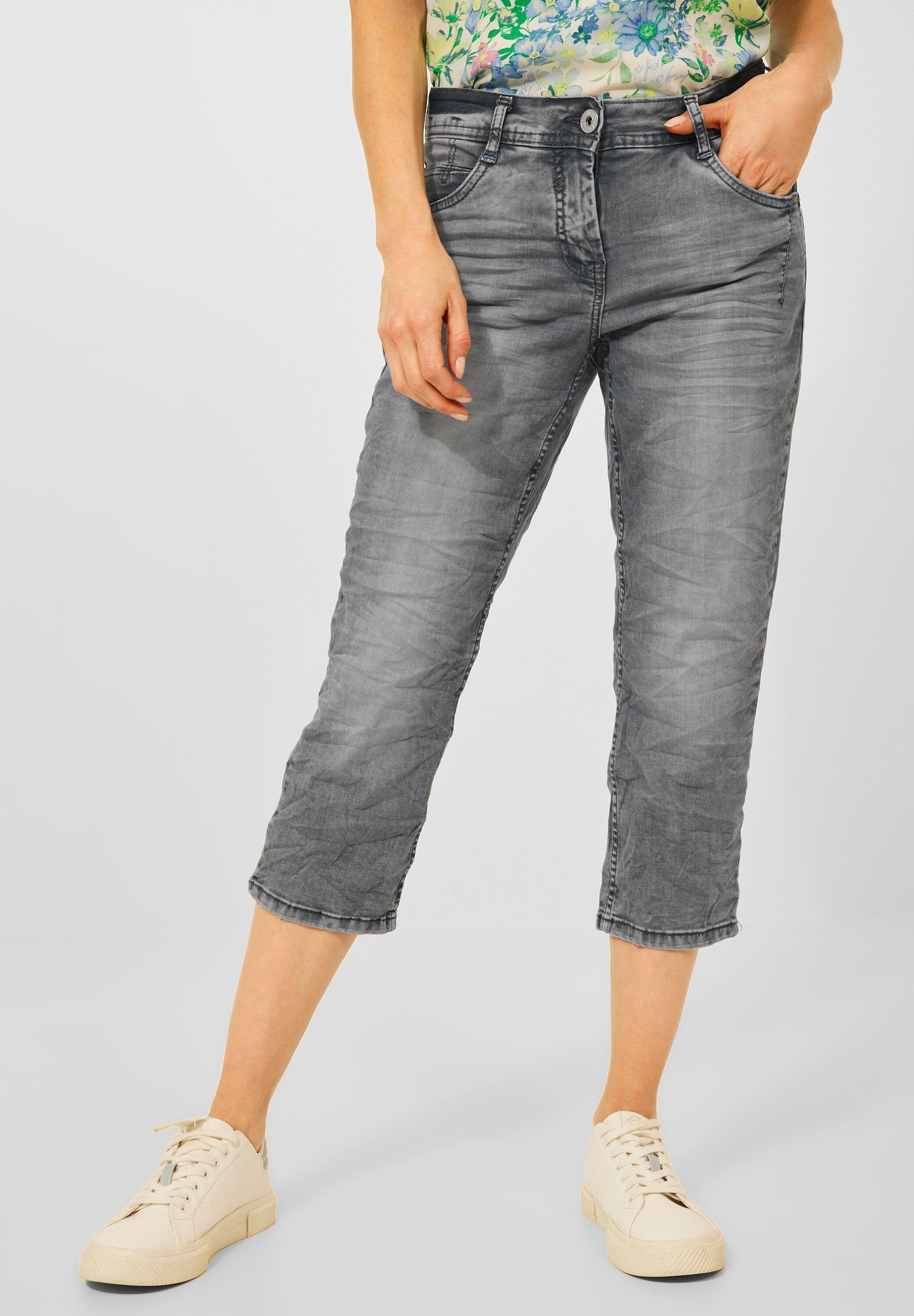 Cecil 3/4-Jeans Cecil Loose Fit grauen von in 3/4-Länge Scarlett Grey Capri Basicstyle in Jeans Jeans CECIL, in (1-tlg) Taschen, Waschung Mid Denim einer Use 3/4