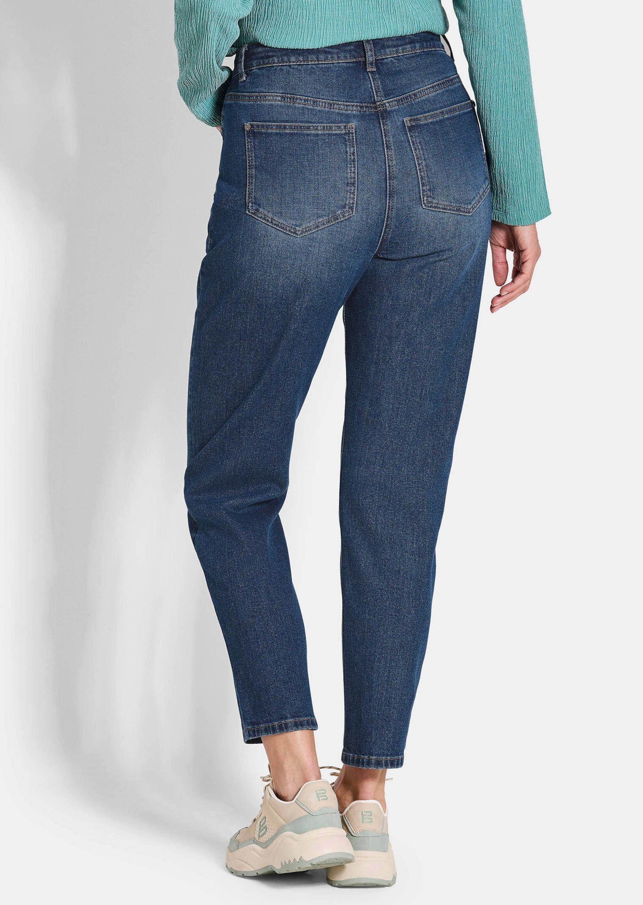 GOLDNER 5-Pocket-Jeans Kurzgröße: Baumwoll-Stretch Mom Jeans SARA Lange bequeme Jeans mit modischer Waschung und Formbund