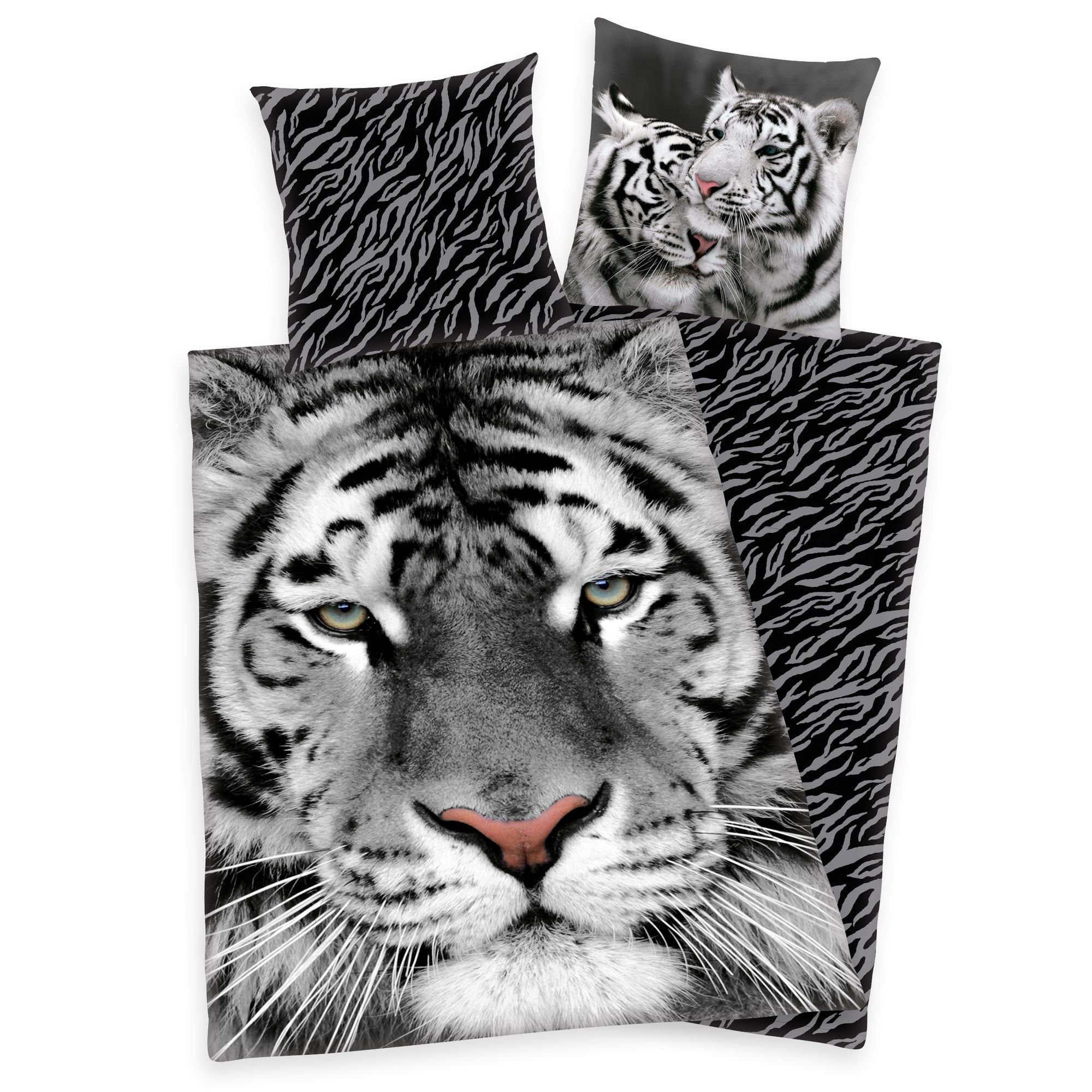 Herding Kinderbettwäsche Bettwäsche Set weißer Tiger 135 x 200 cm 80 x 80 cm 100% Baumwolle, 1 teilig, Langlebig