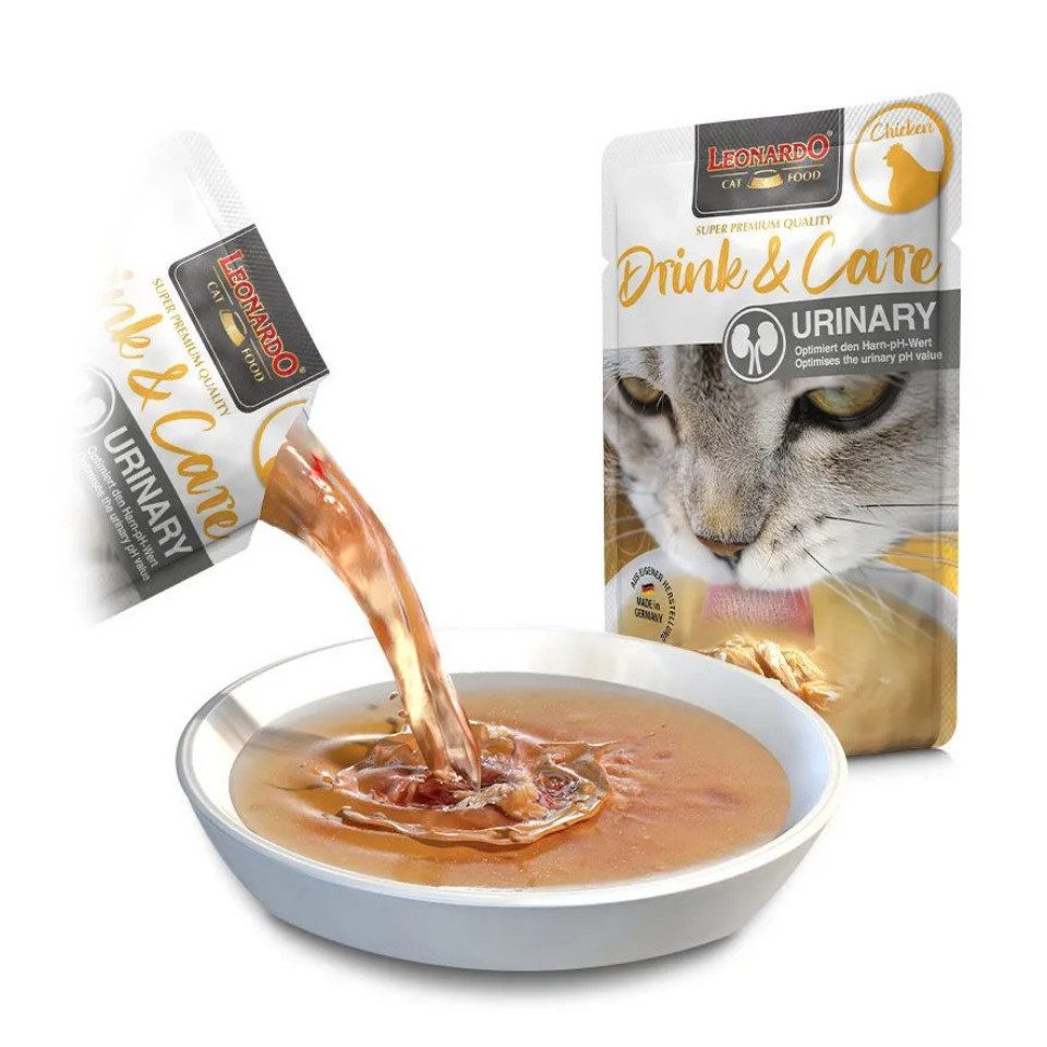Leonardo Catfood Drink Care Urinary Chicken - mit Hühnerbrühe und Hühnerfleisch 20x40g, Nassfutter für: Katzen