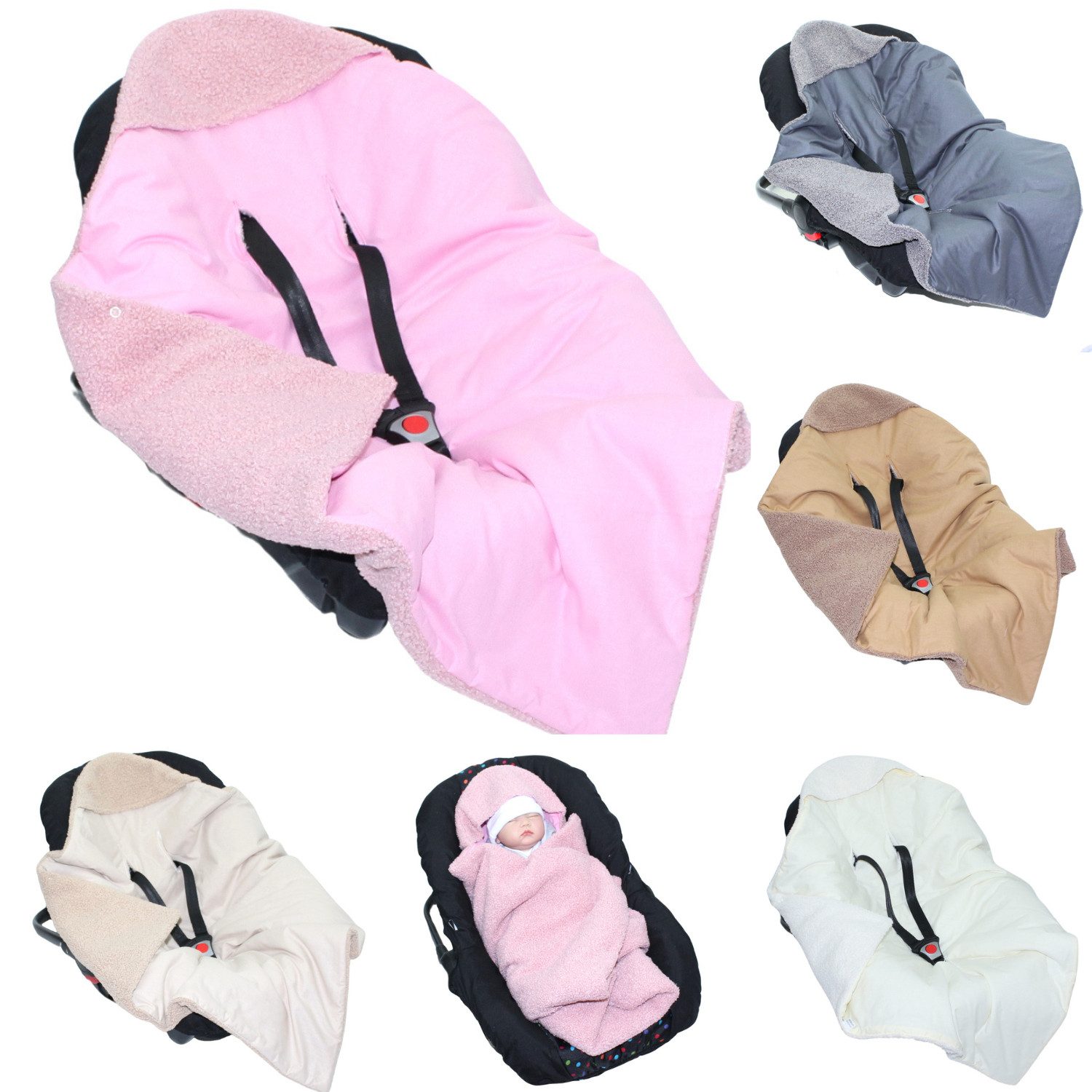 Einschlagdecke Bouclé mit Kapuze für Babyschale weiche Babydecke für Baby Schale, Primawela
