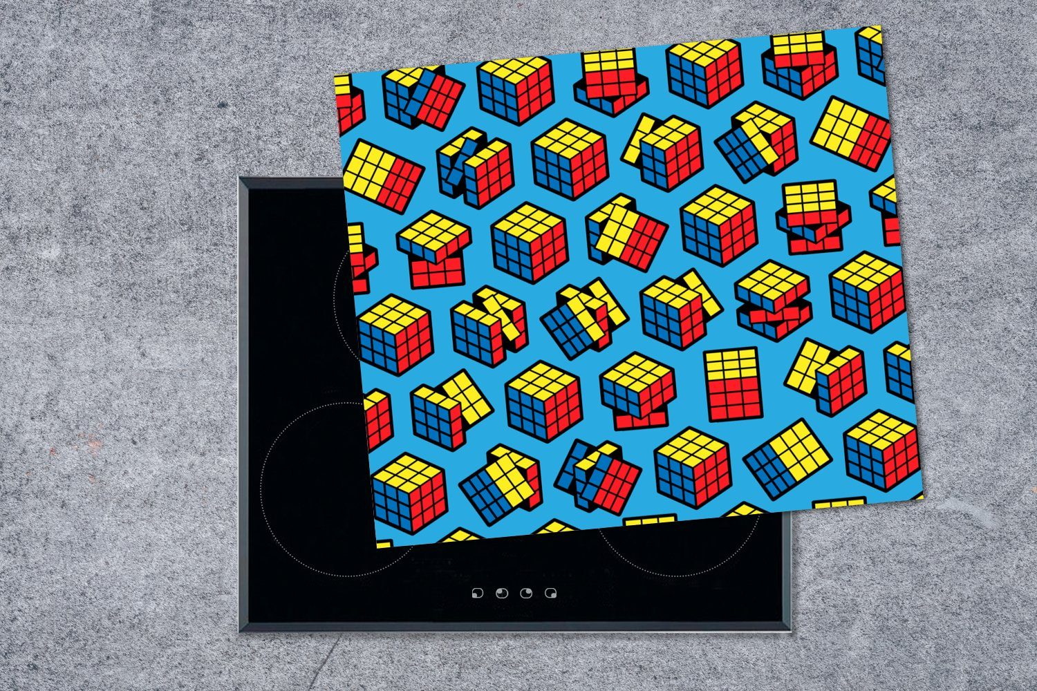 Jungen cm, Ceranfeldabdeckung nutzbar, Vinyl, Kidsn, 60x52 (1 cube Herdblende-/Abdeckplatte CubePatrone Rubiks MuchoWow Mobile - - tlg), - - - Muster Arbeitsfläche Kinder