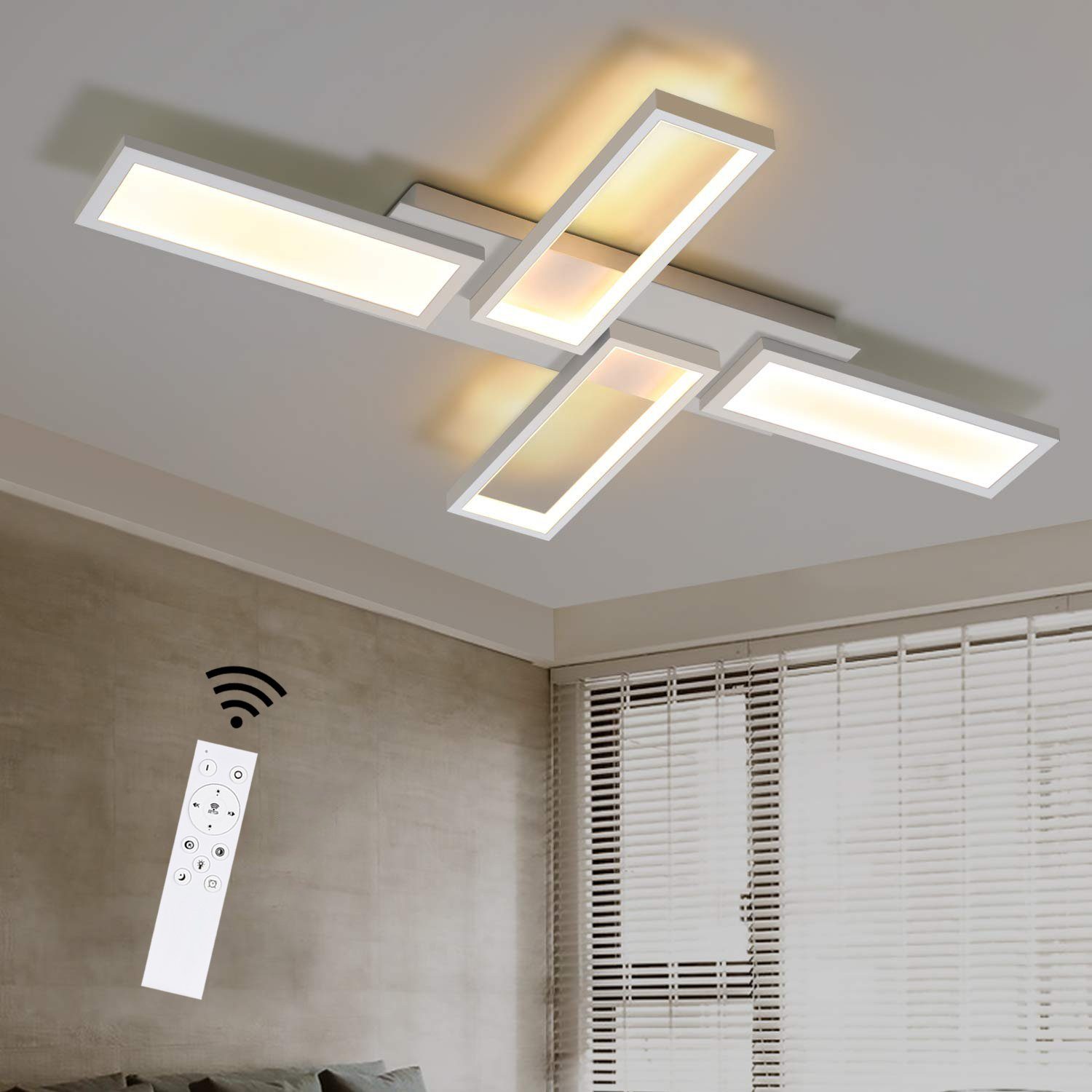 ZMH Deckenleuchten LED Wohnzimmerlampe Weiß Deckenlampe Dimmbar 58W, LED fest integriert