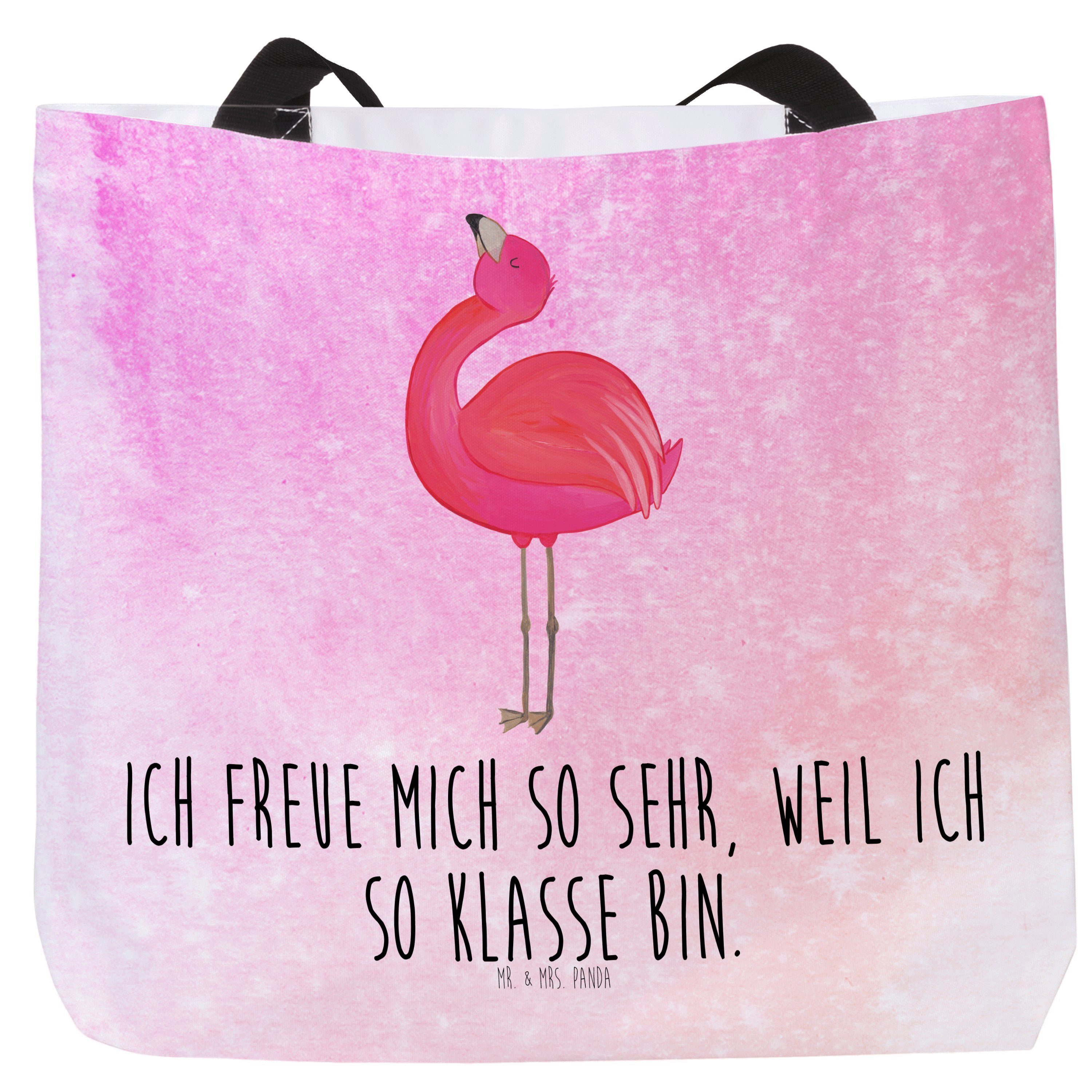 Mr. & Mrs. Panda Shopper Flamingo stolz - Aquarell Pink - Geschenk, Tasche, Schultasche, Selbs (1-tlg)