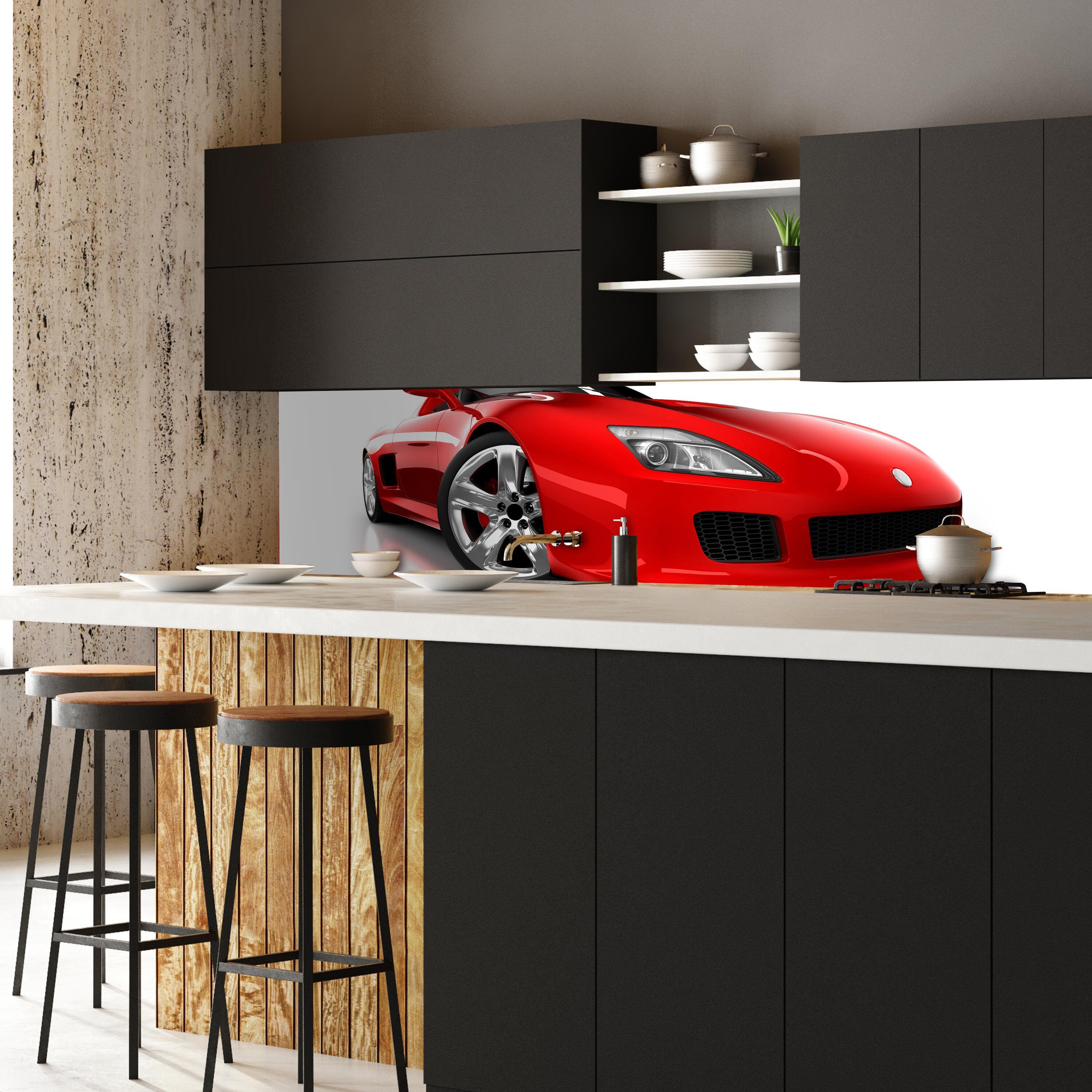 wandmotiv24 versch. (1-tlg), Größen Premium Sportwagen, in Küchenrückwand Hartschaum Roter Nischenrückwand