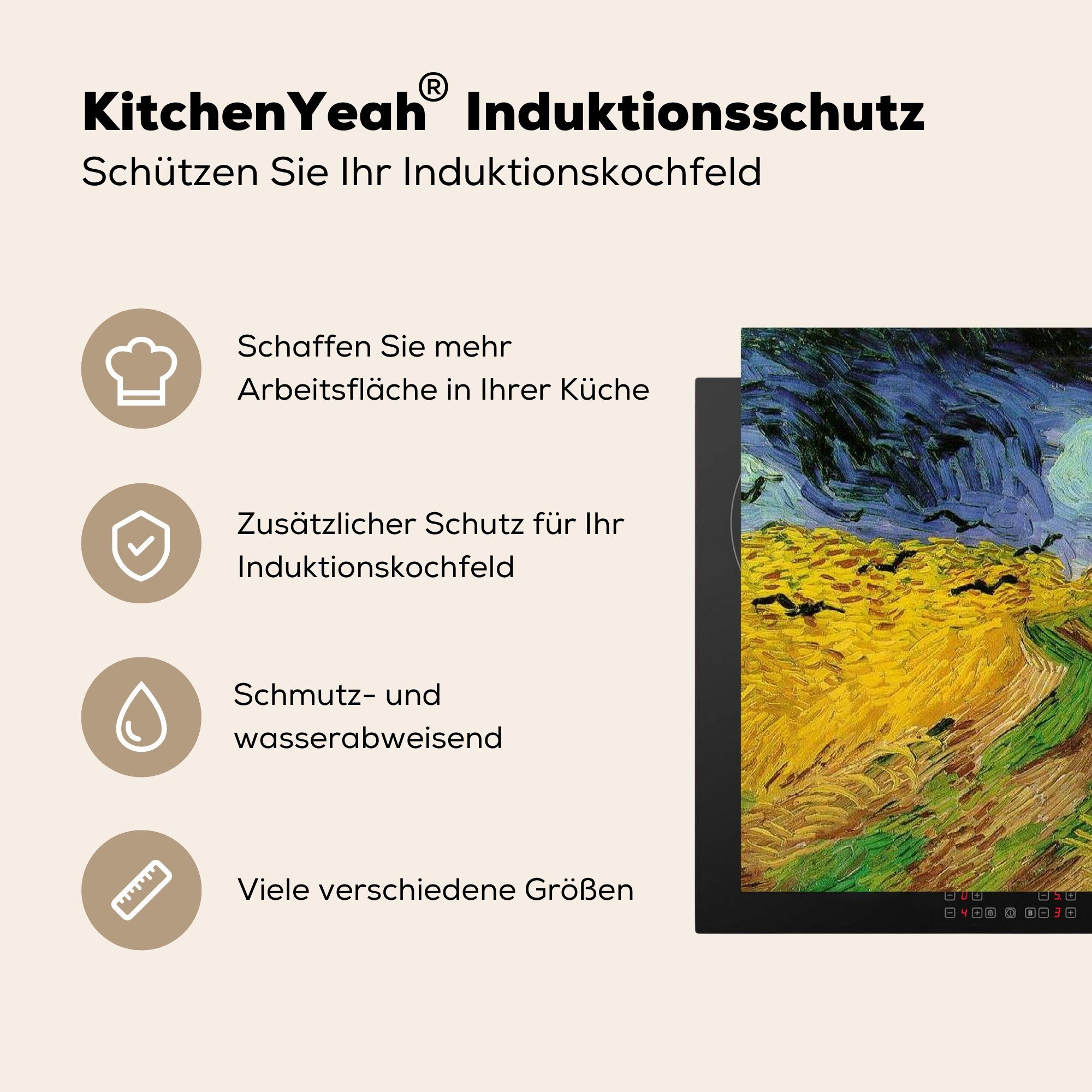MuchoWow Herdblende-/Abdeckplatte Weizenfeld mit van Vinyl, 78x78 Ceranfeldabdeckung, küche Arbeitsplatte Krähen cm, tlg), (1 - für Vincent Gogh