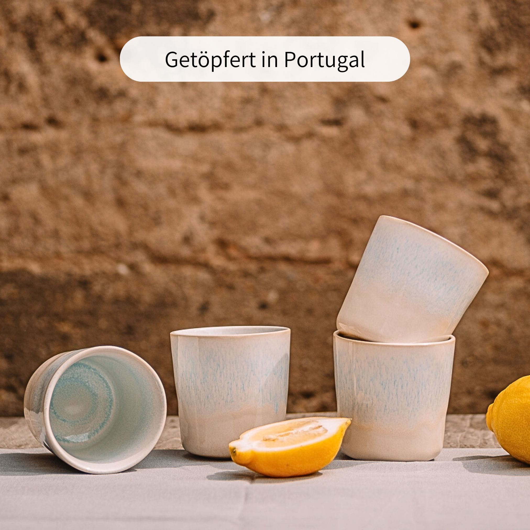 Econovo Becher Handgefertigt, 1-tlg., Steingut, Keramikbecher 300ml Made in Portugal