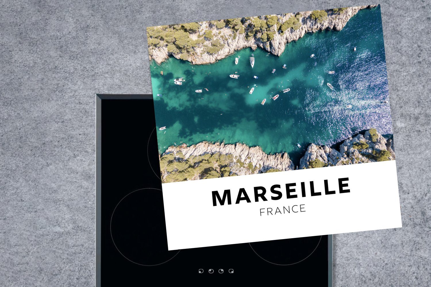 Vinyl, Frankreich - (1 78x78 tlg), - Arbeitsplatte Marseille für küche MuchoWow Herdblende-/Abdeckplatte cm, Wasser, Ceranfeldabdeckung,