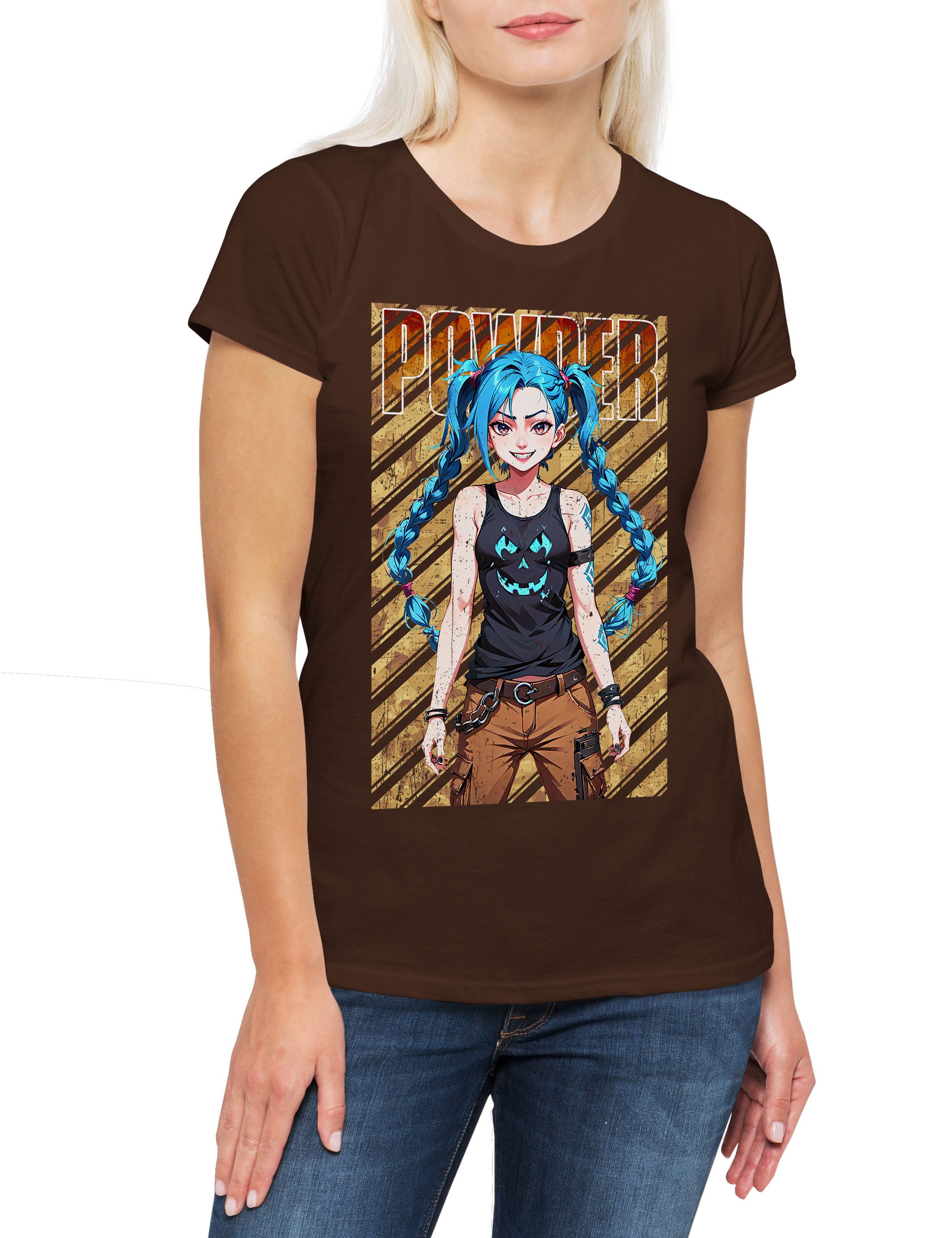 Print-Shirt Jinx Powder Damen T-Shirt Arcane Legends Anime Punk Tattoo League LOL