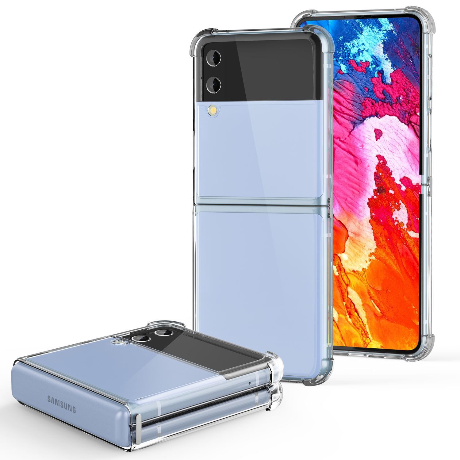 Nalia Smartphone-Hülle Samsung Galaxy Z Flip4 17 cm (6,7 Zoll), Klare Transparente Hülle / Harte Rückseite & Verstärkter Silikon Rand