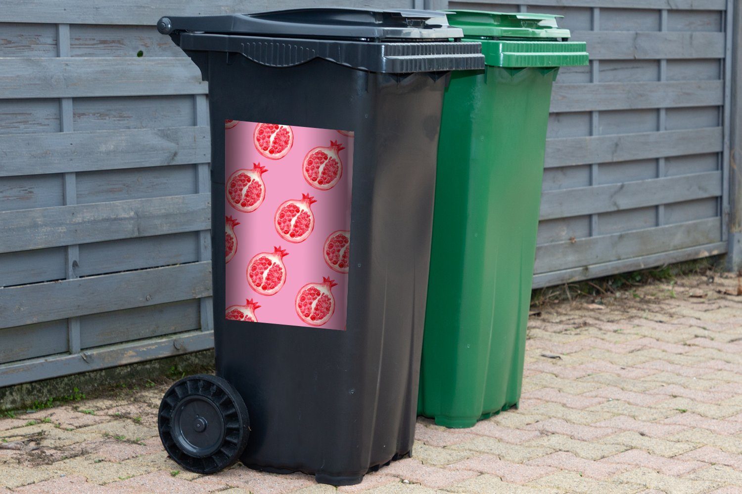 - St), Container, Abfalbehälter - Aquarell (1 Mülltonne, Mülleimer-aufkleber, Wandsticker Obst MuchoWow Sticker, Rosa
