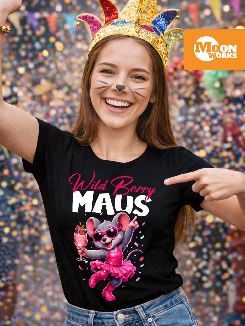 MoonWorks Print-Shirt Damen T-Shirt - Wild Berry Maus- Fasching Karneval Er günstig online kaufen