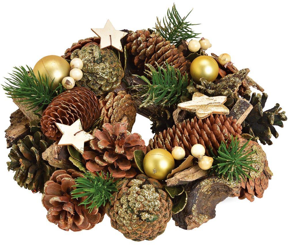 matches21 HOME & HOBBY Adventskranz Tischkränze Zapfen braun gold 2 Größen