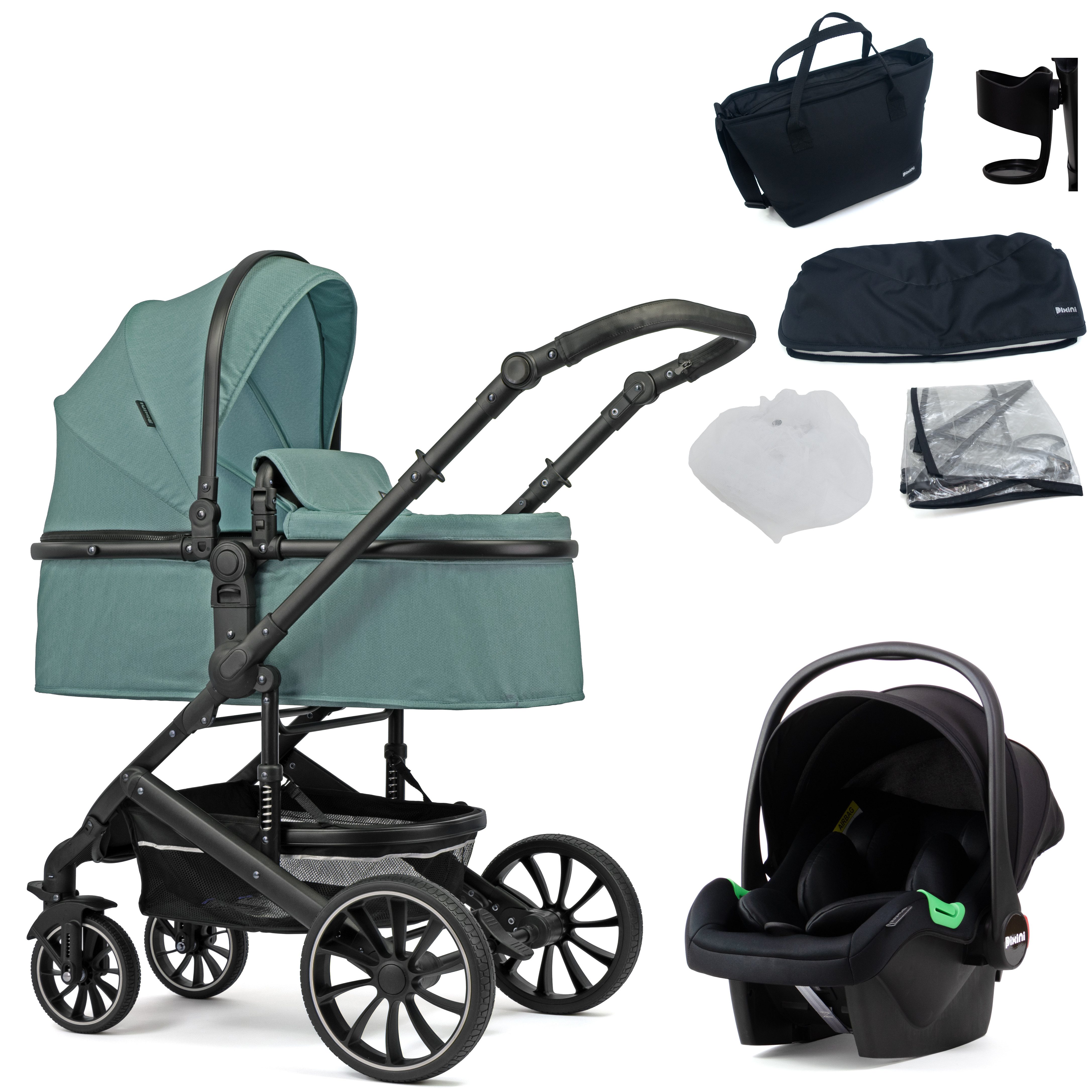 Pixini Kombi-Kinderwagen Pixini Kalani Коляски 3in1 Set, Sicherheitsbügel
