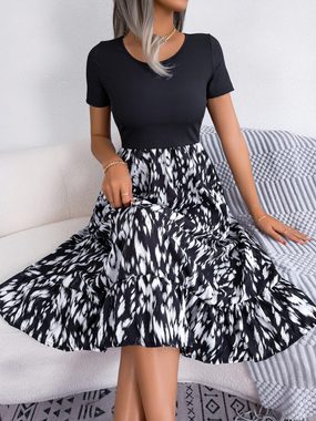 BlauWave Druckkleid Frauen Rundhalsausschnitt Kleid Einfache kurze Ärmel Kleid (1-tlg) Leopard Print Kleid