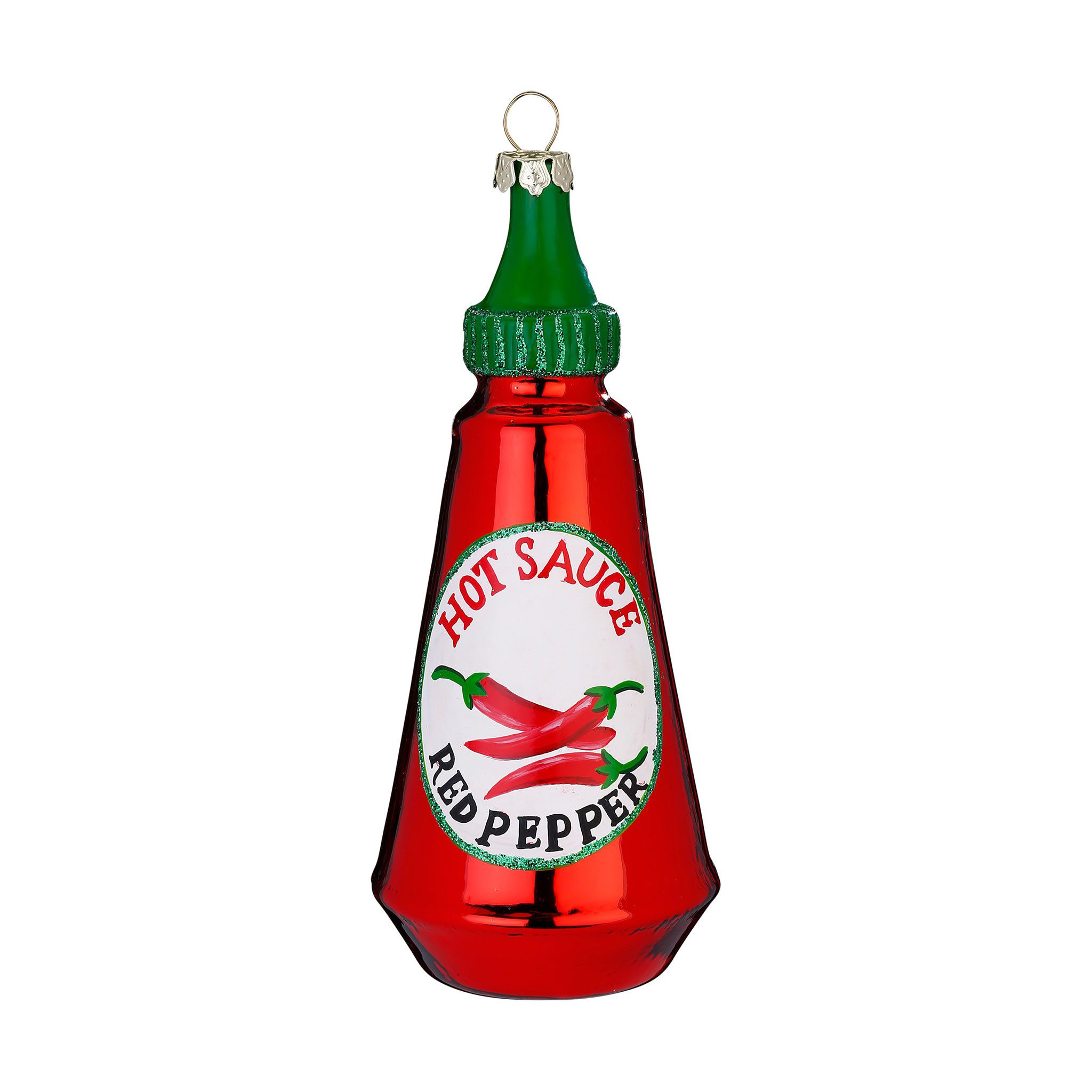 MAGIC by Inge Christbaumschmuck, Christbaumschmuck Glas 12,3cm Flasche Chilisauce Figur Rot / Grün