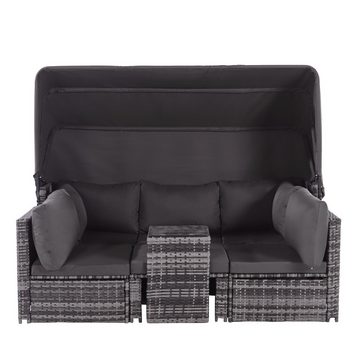 XDOVET Gartenlounge-Set Gartenmöbel Rattan Sonneninsel Sitzgruppe Terrassen Wetterfest, Sofa mit Sonnendach, Hocker, Sesseln und Tisch, Loungemöbel