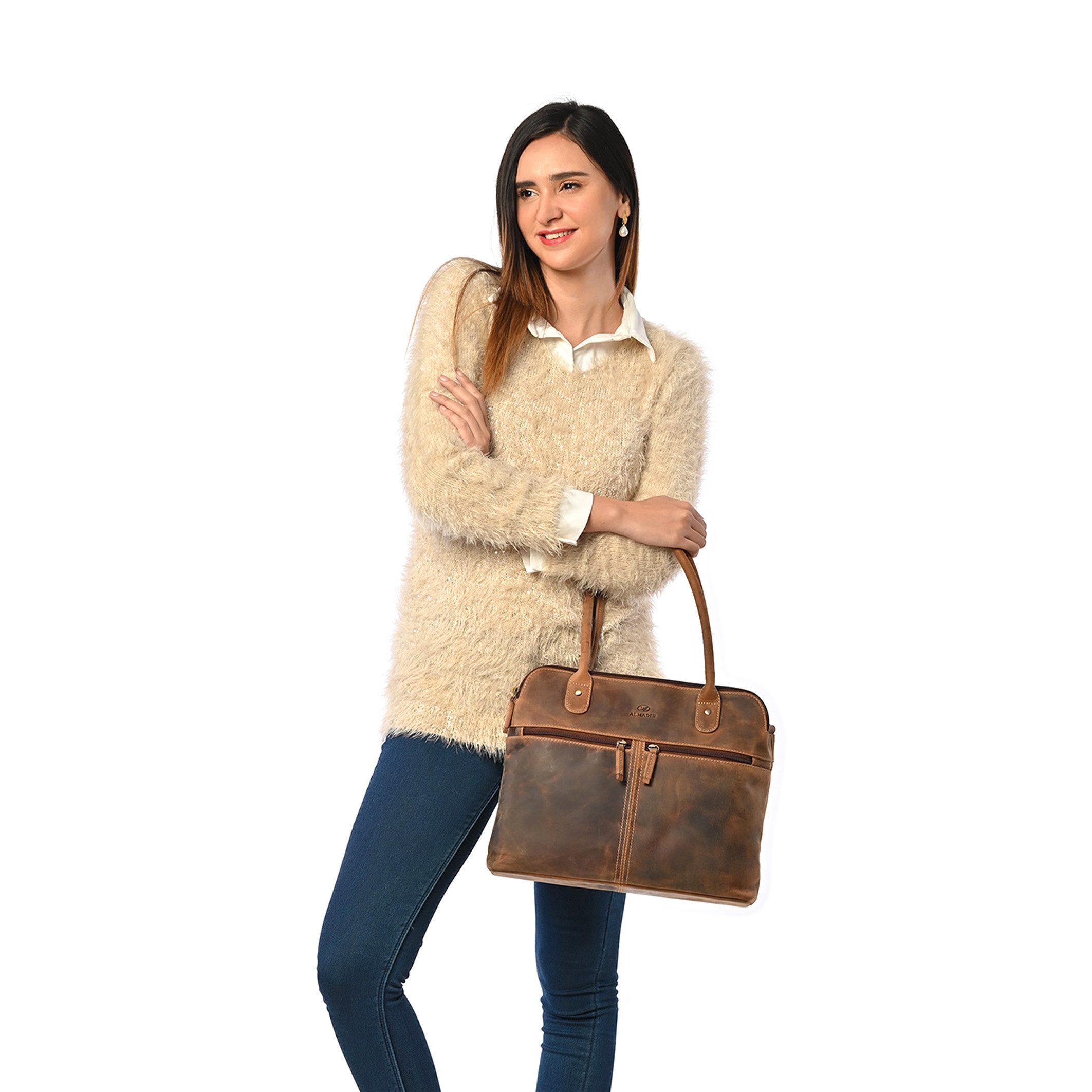 ALMADIH Handtasche Leder Damenhandtasche BELLA Umhängetasche Schultertasche Ledertasche