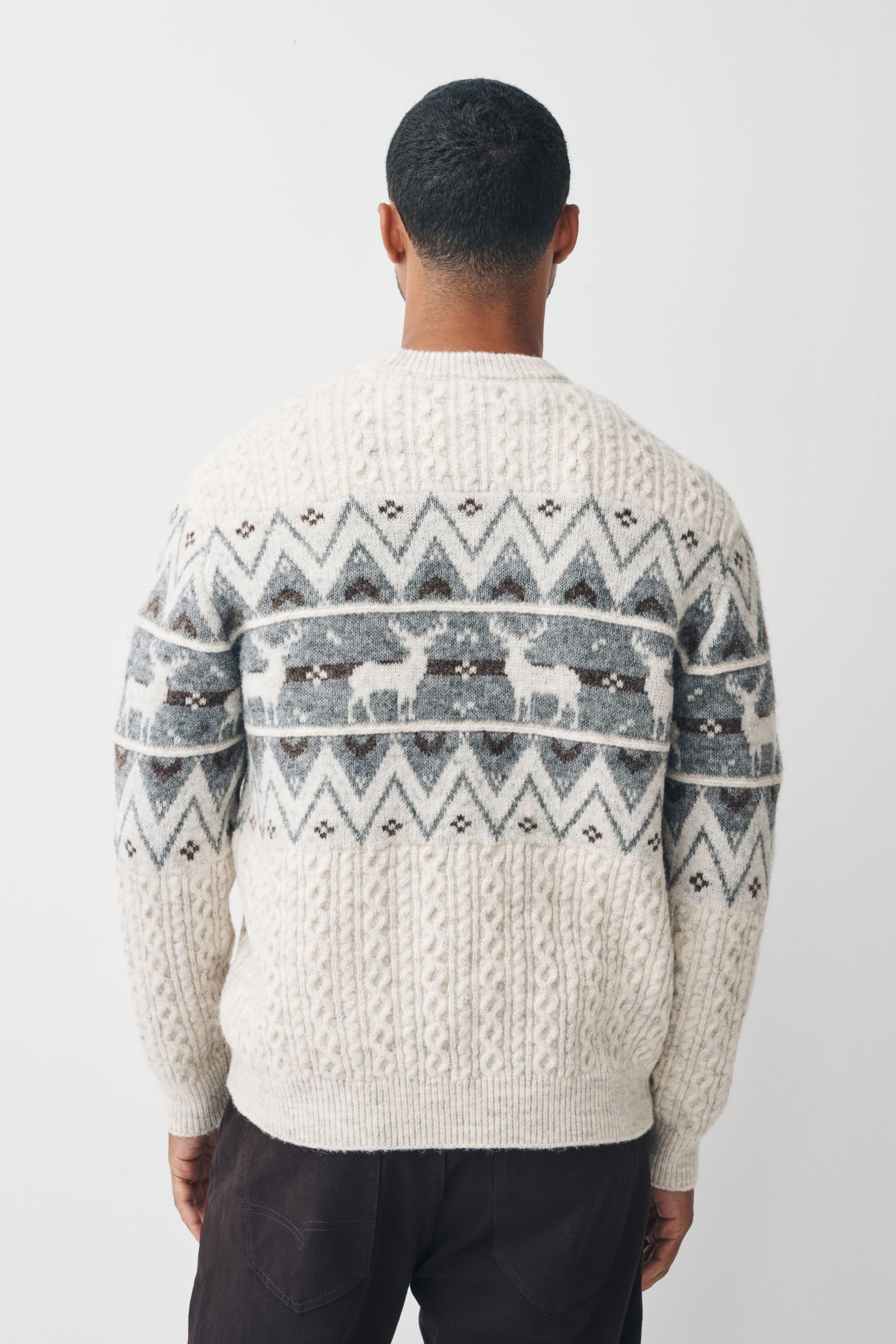 Next Norwegerpullover Regular Fit Pullover mit Fairisle-Muster + Hirsch (1-tlg)
