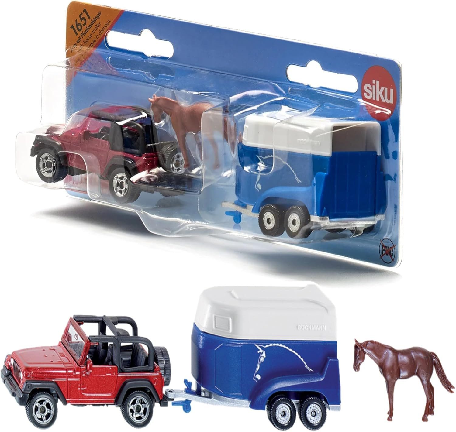 Siku Modellauto siku 1651, Jeep mit Pferdeanhänger, 1 Spielzeug-Pferd günstig online kaufen
