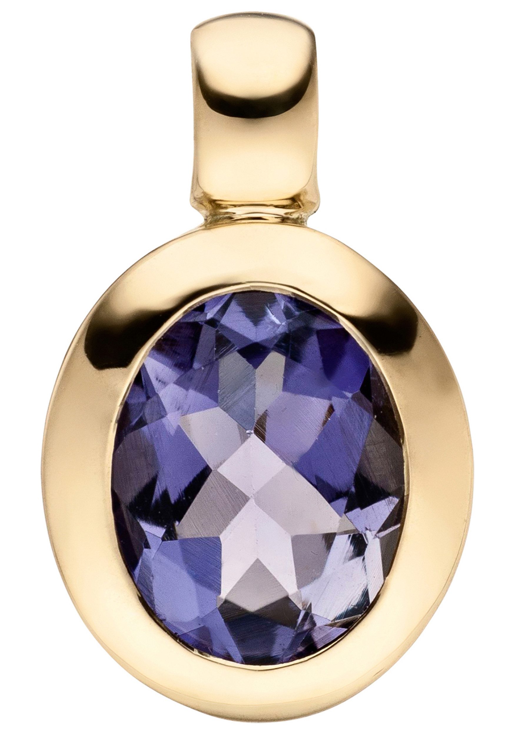 JOBO Kettenanhänger Anhänger oval 17 mm, 14 Karat 585 Gold mit Iolith