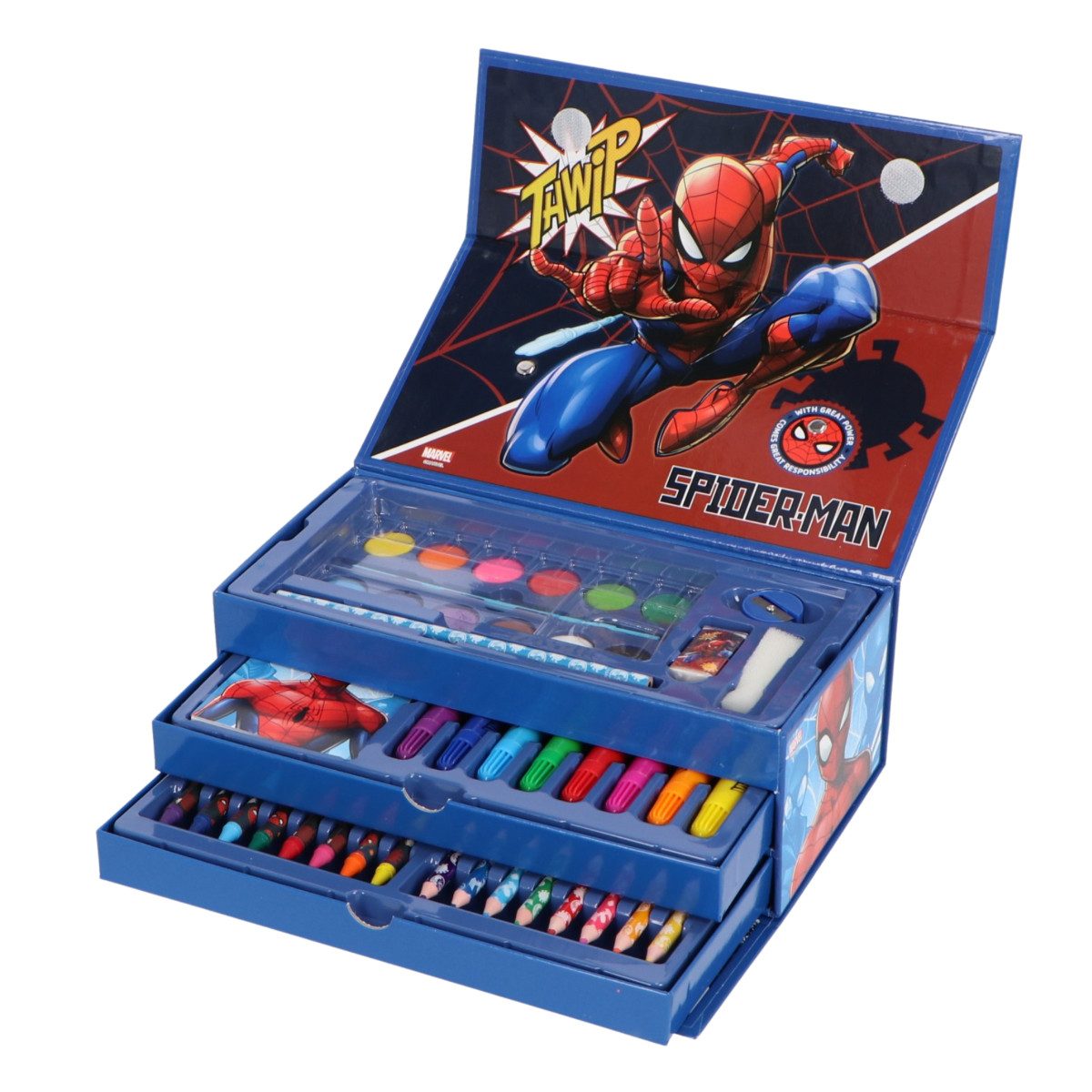 Textiel Trade B.V. Farbkasten Marvel Spiderman Malkasten mit Schublade Kinder Malset ab 3 Jahren