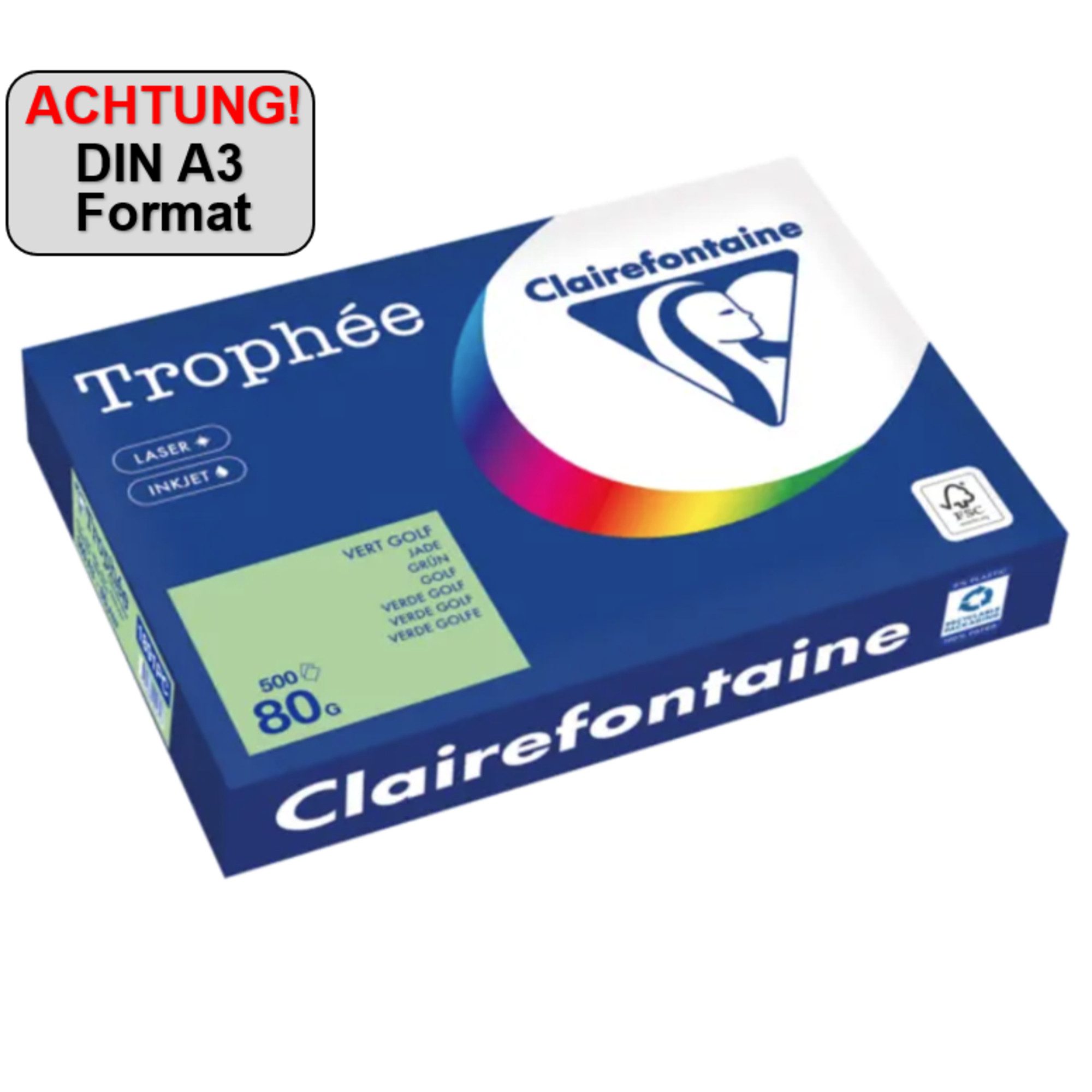 CLAIREFONTAINE Kopierpapier Kopierpapier 1891PC A3 80g grün 500 Blatt