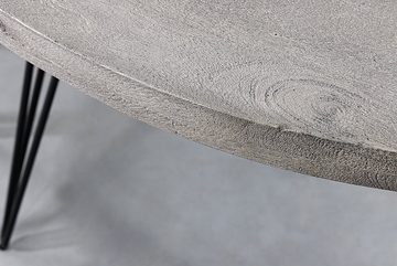 riess-ambiente Esstisch SCORPION Ø120cm grau / schwarz · 4,5cm Tischplatte (Einzelartikel, 1-St), Küche · Mango-Massivholz · Metall · rund · Hairpin Legs · Retro Design