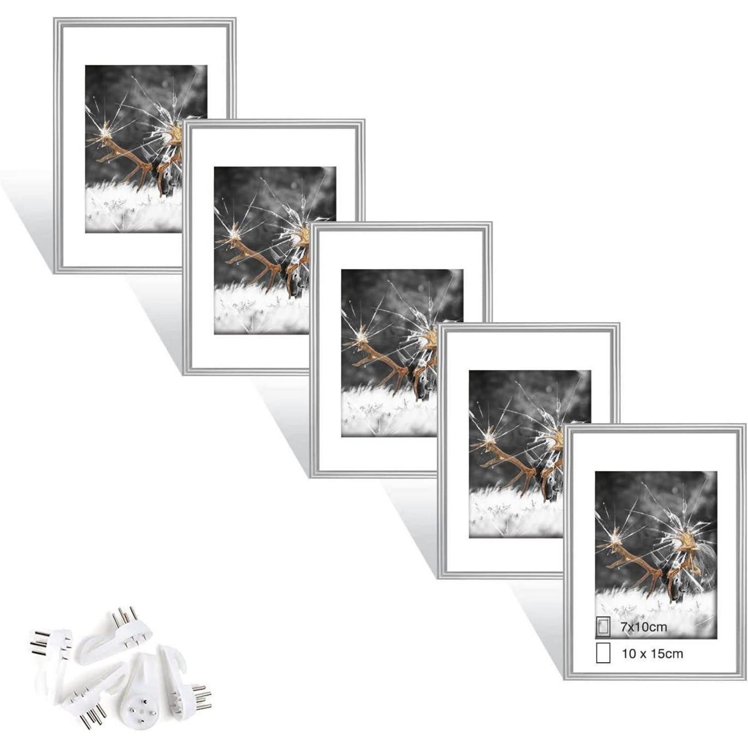 LuxusKollektion Bilderrahmen-Set Bilderrahmen 10x15 cm Silber Set 5er