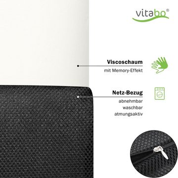 Vitabo Rückenkissen Vitabo ergonomisch geformtes Rückenkissen mit Memory-Funktion, gewölbtes Lendenwirbel-Kissen mit Gurt und Handytasche (Schwarz), 1-tlg.