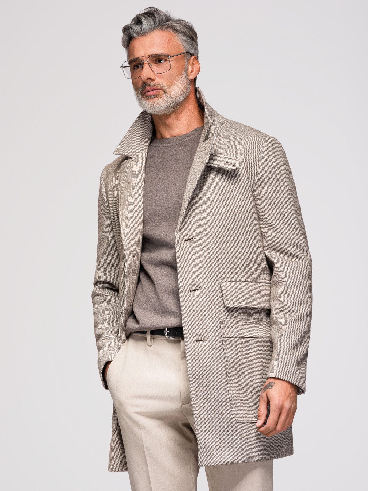 OMBRE Langmantel Einreihiger Herrenmantel mit Taschen