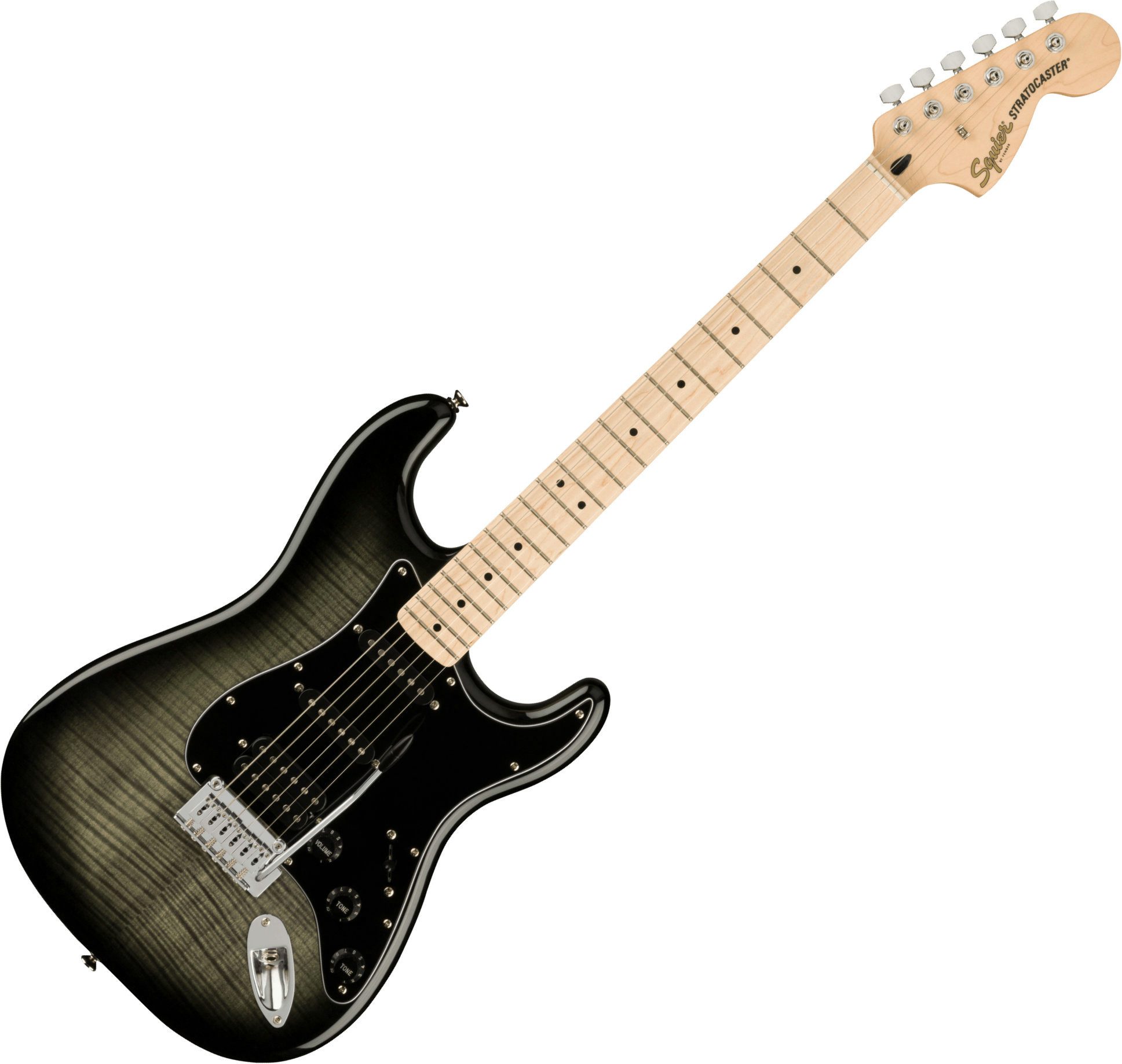 Squier E-Gitarre Affinity Series Stratocaster FMT HSS Black Burst, Stratocaster, Flame Maple Top und HSS-Tonabnehmer