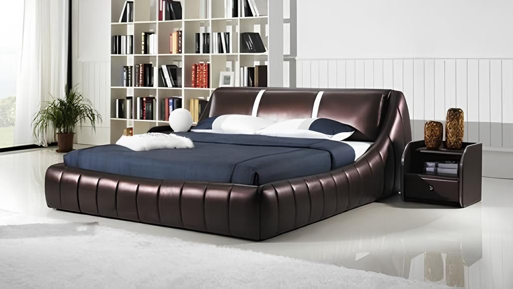 Xlmoebel Lederbett Luxuriöses Lederbett im modernen Design für erholsame Nächte (Bett, 1-tlg., Designer Bett B1314), Hergestellt in Europa