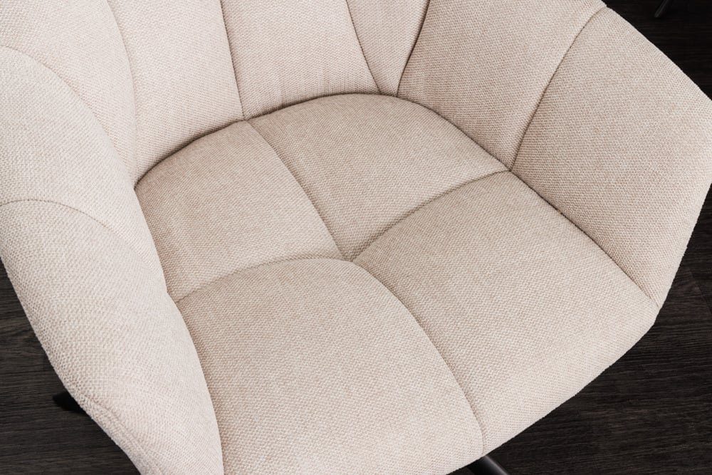 LebensWohnArt Stuhl beige Metallgestell Drehstuhl Strukturstoff Moderner LYON