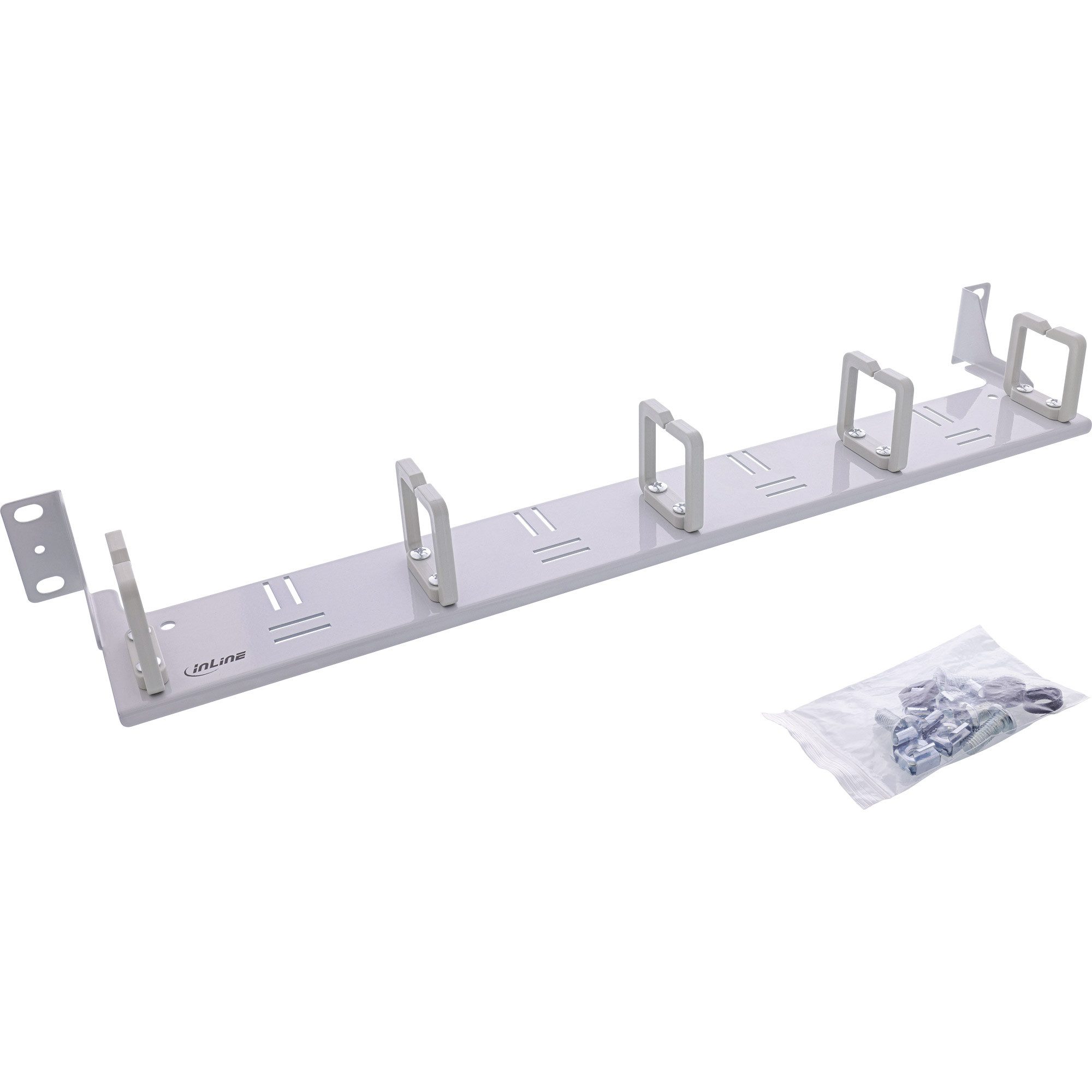 PC-Gehäuse 19" Kabelführungspanel, 5 Kunststoffbügel horizontal, RAL 7035, grau