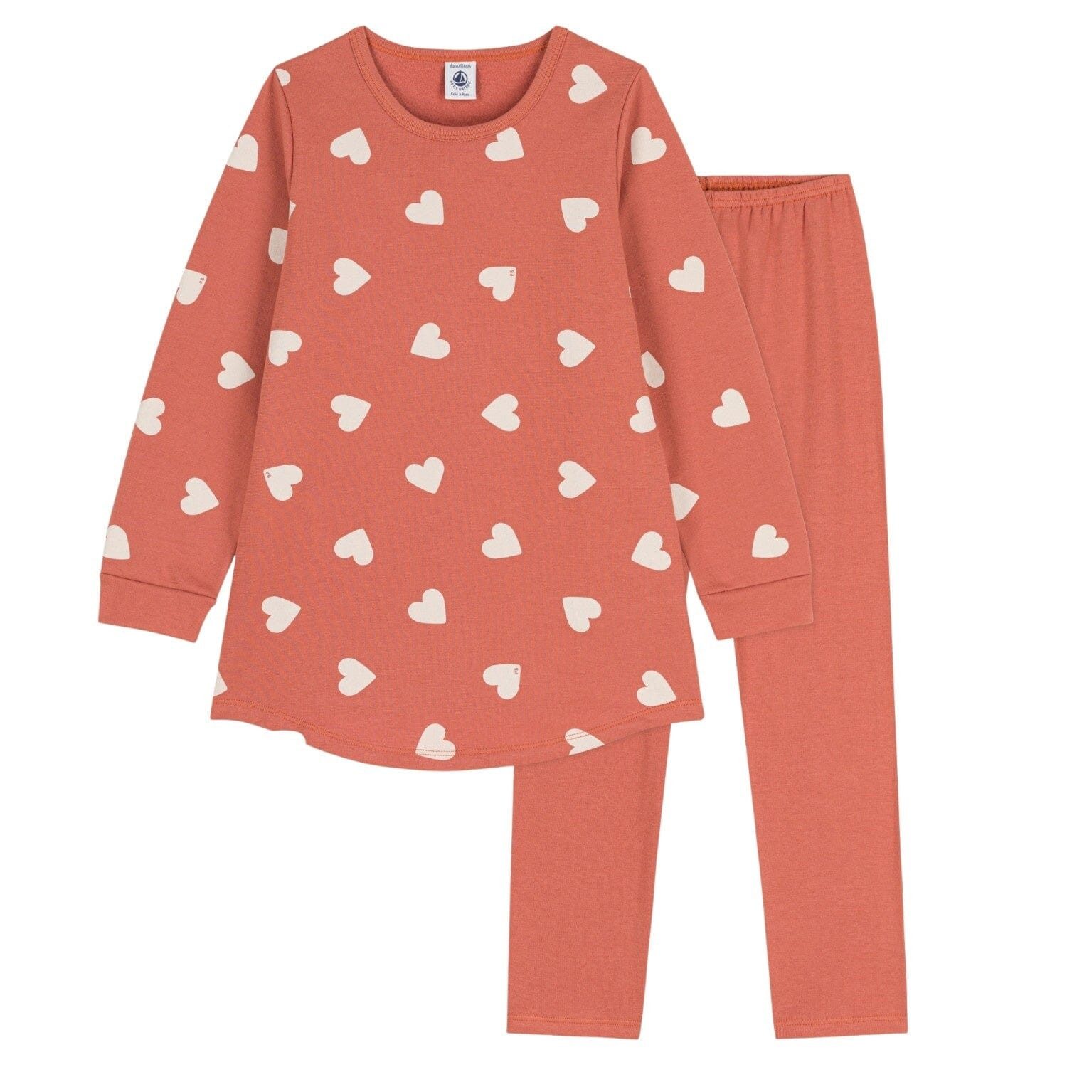 Petit Bateau Schlafanzug Petit Bateau Pyjama Set rot Herzen aus Molton