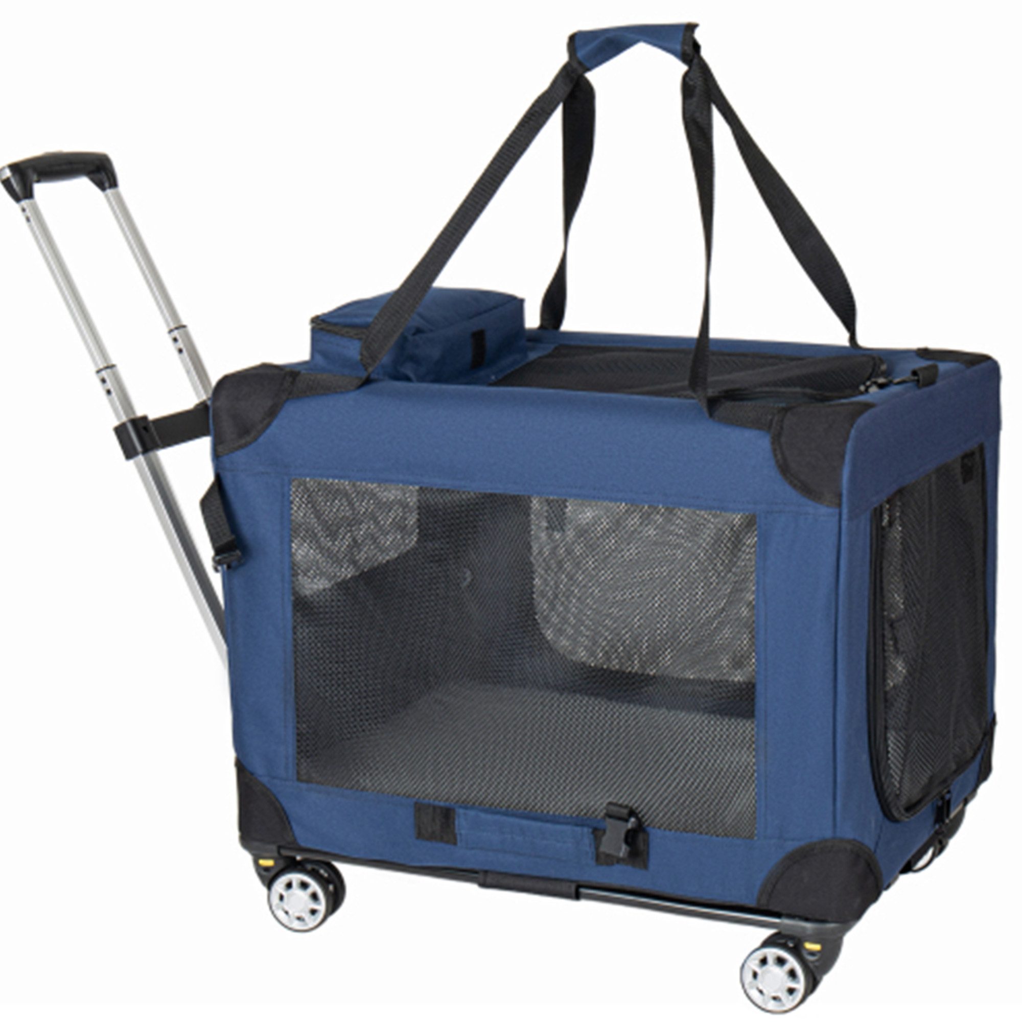 i@home Tiertransporttasche Hunde-Transportbox 2-in-1 faltbare 60cm bis 18 kg, rollbare Transporttasche mit Rädern tragbare Faltbox Netzfenstern