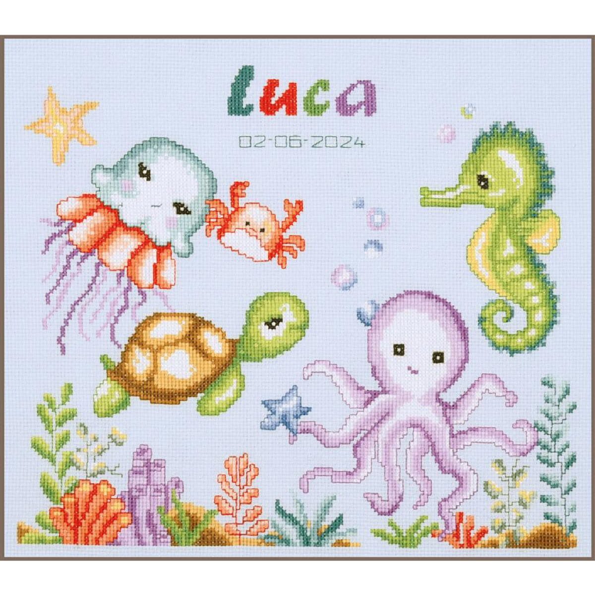 Vervaco Kreativset Vervaco Kreuzstich Stickpackung "Meerestiere", Zählmuster, 32x28cm..., (embroidery kit by Marussia)