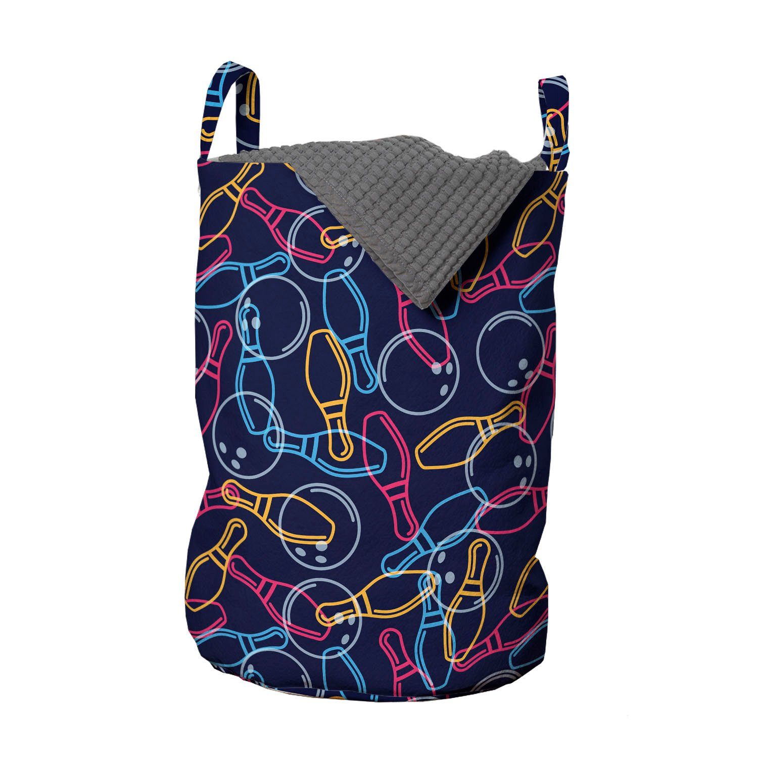 Griffen Wäschesäckchen mit Abakuhaus Bowling Wäschekorb Farbe Outlines Waschsalons, Leuchtende für Kordelzugverschluss