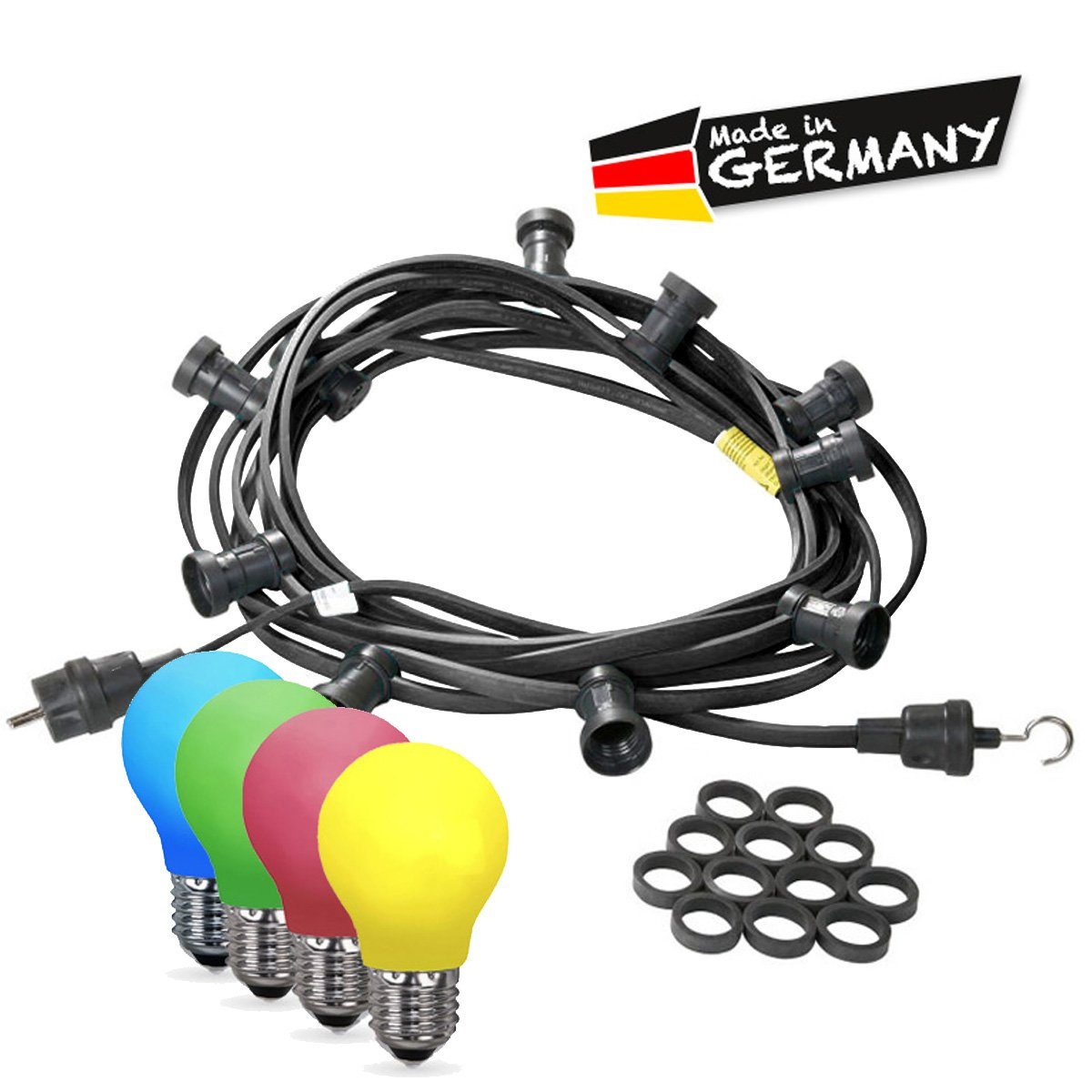 SATISFIRE Lichterkette Illu-/Party 10m Außenlichterkette Germany 20 bunte  LED Tropfenlampen, 20-flammig
