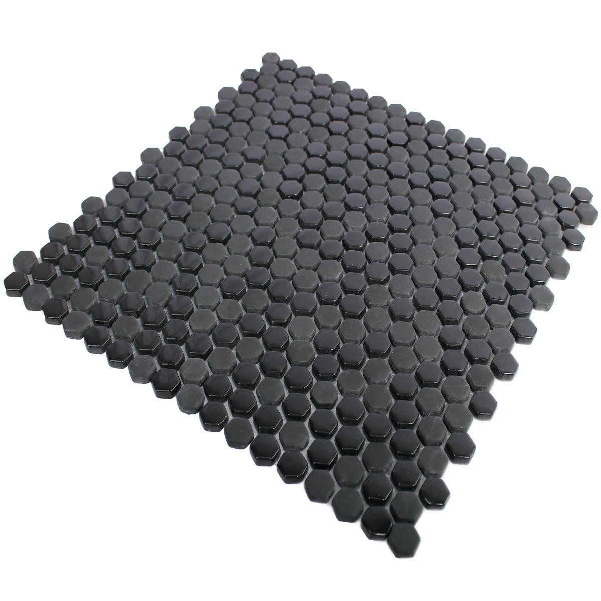 Mosafil Mosaikfliesen Glasmosaik Fliesen Brockway Hexagon Eco, Glas 29.500x29.000, schwarz, Eco Glas - Verlegefertig auf ein Netz geklebt - Frostsicher -