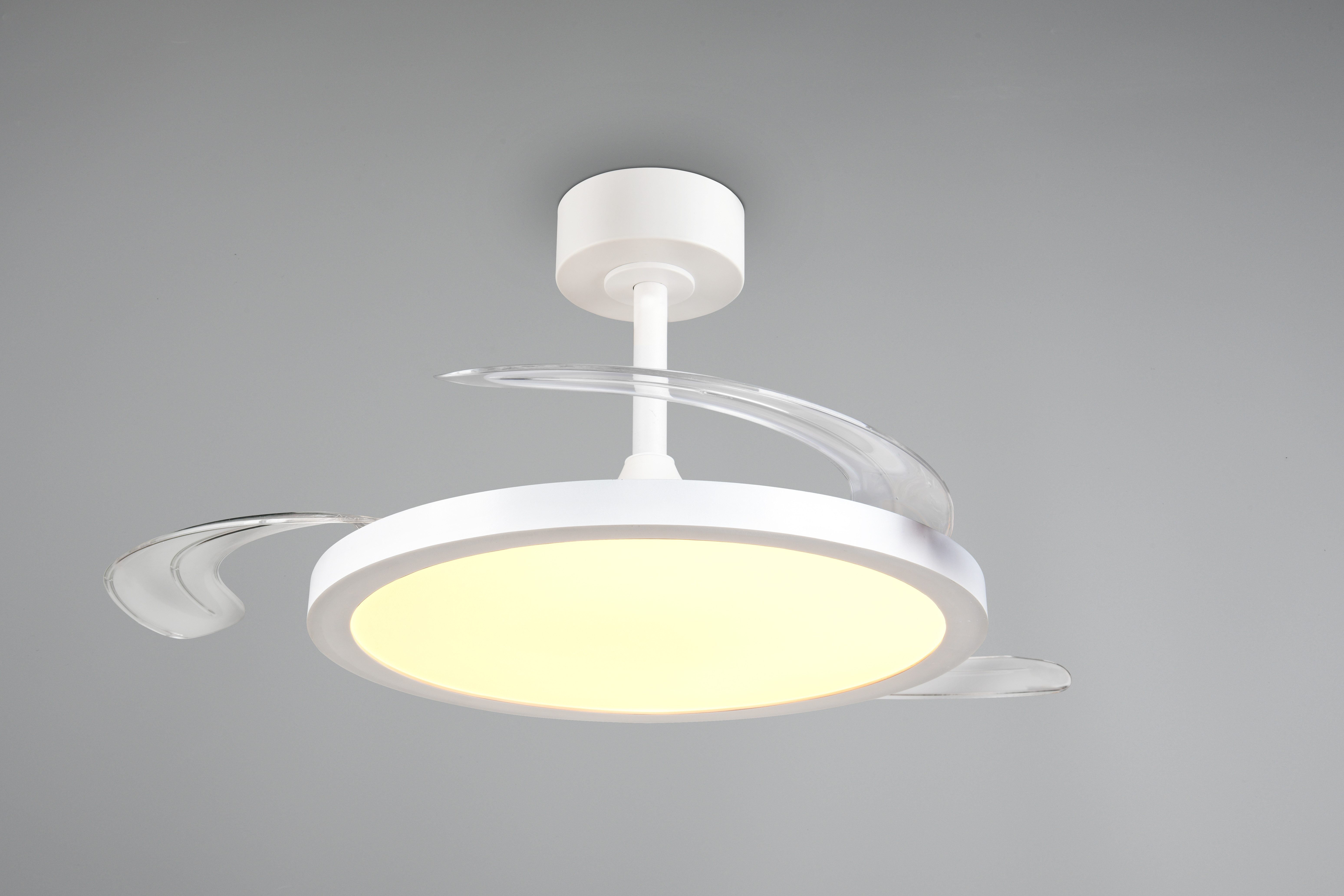 Reality Leuchten LED Deckenleuchte KASFJORD mit Ventilator, Deckenventilator mit Licht inklFernbedienung, CCT - über Fernbedienung, Dimmfunktion, Memoryfunktion, Nachtlichtfunktion, Timerfunktion, Ventilatorfunktion, getrennt schaltbar, mehrere Helligkeitsstufen, LED fest integriert, warmweiß - kaltweiß, 6 Geschwindigkeiten Timer Vor- & Rücklauf LED dimmbar CCT Nachtlicht