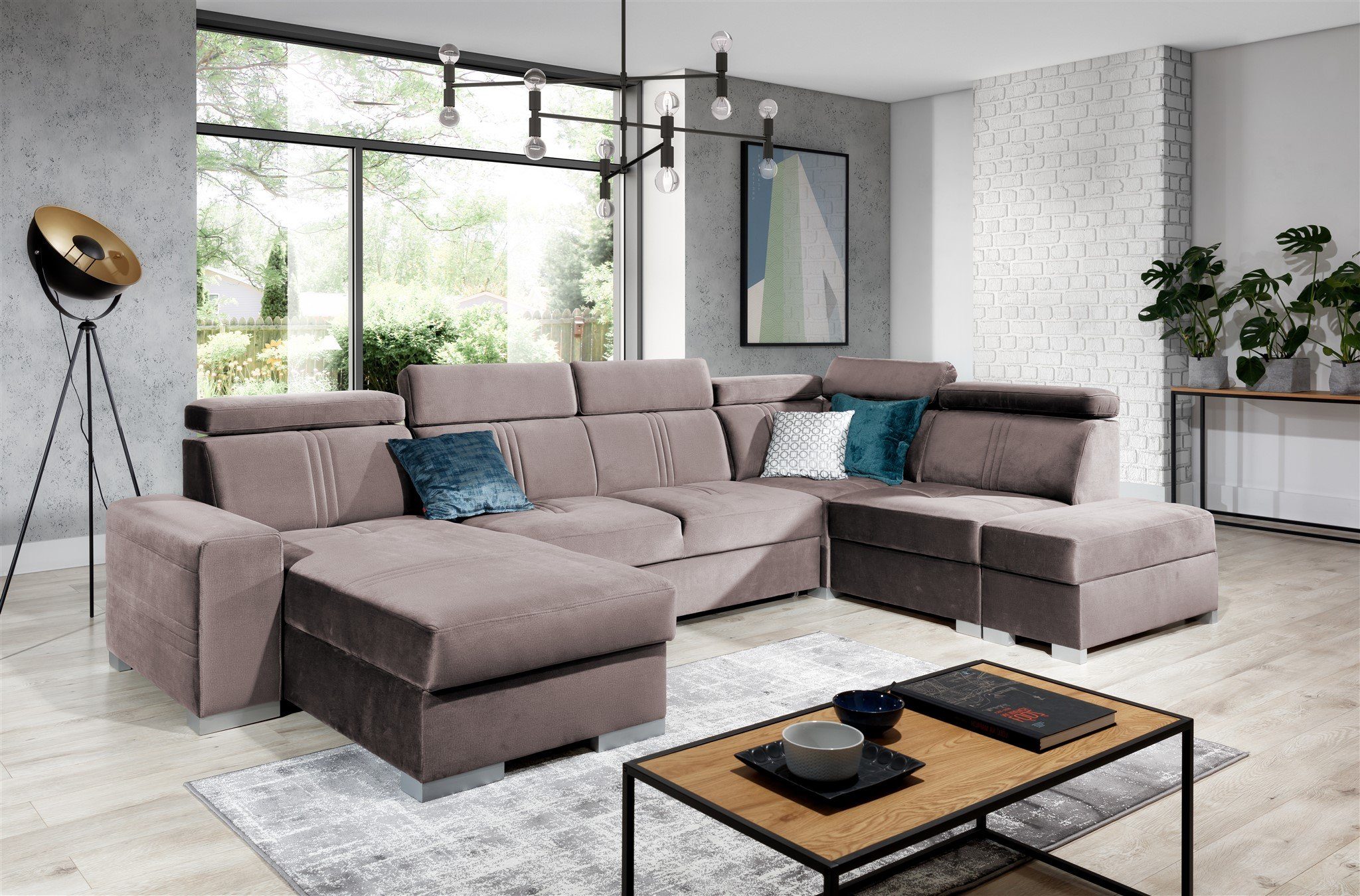 Fun Möbel Wohnlandschaft Wohnlandschaft Schlafsofa NOLAN inkl. USB-Anschluss, inkl. Bettkästen, Kopfteil verstellbar, Rundumbezug, inkl. USB-Anschluss