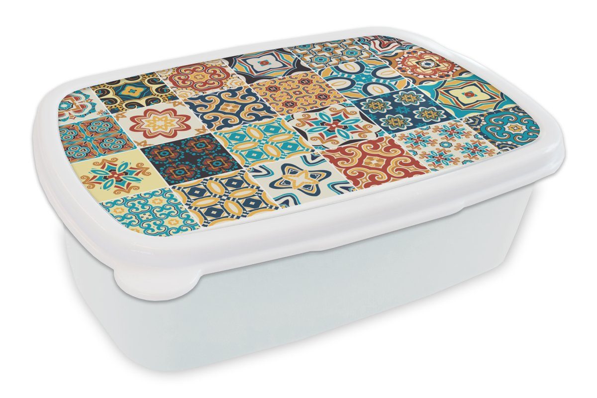 Brotbox - weiß für und und Kinder Erwachsene, Blau Mädchen Kunststoff, - Muster Vintage für Orange, Blumen - - Jungs Brotdose, MuchoWow Lunchbox (2-tlg),