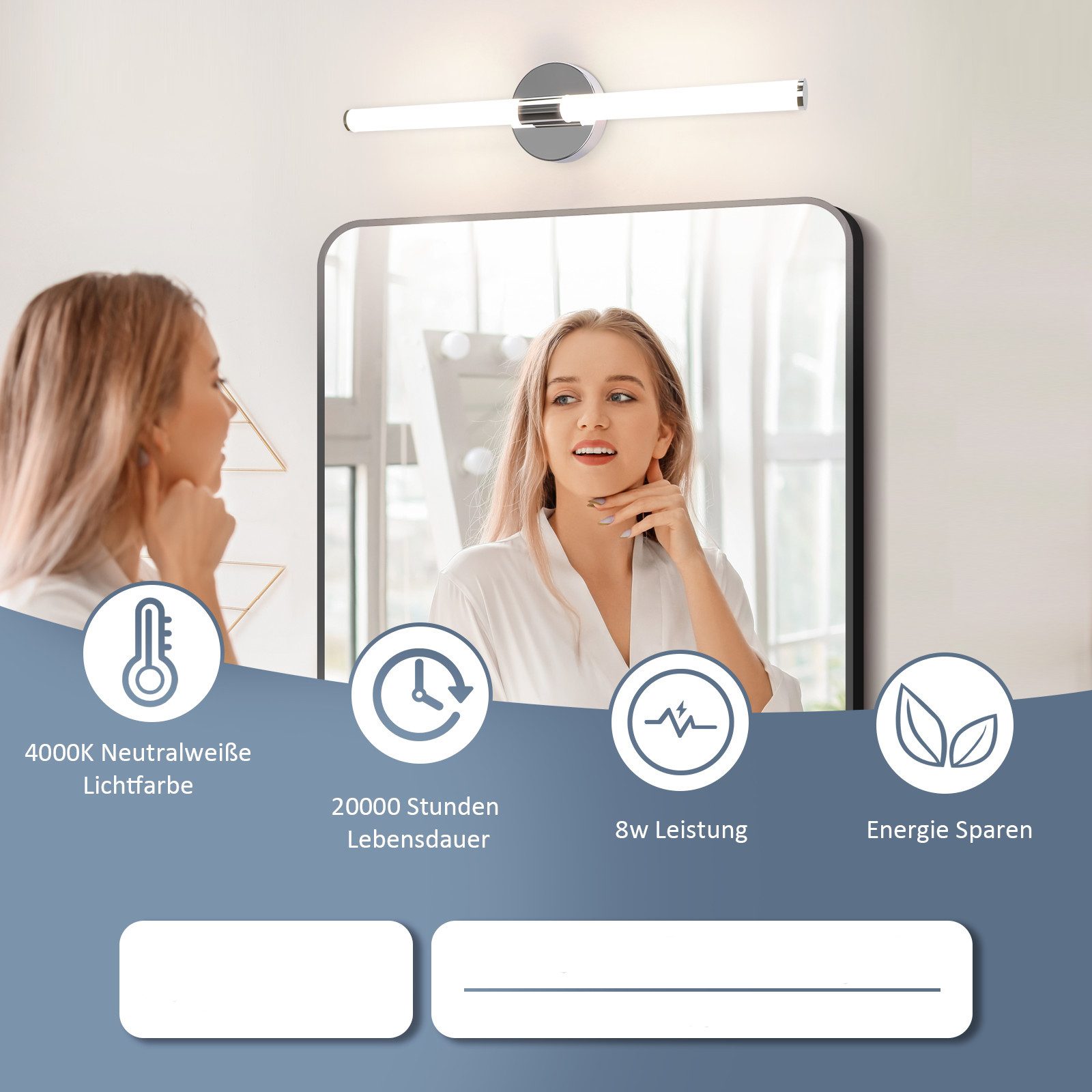 ZMH LED Spiegelleuchte 60CM lampe LED-8W 4000K Modern Wandleuchte für Keller Küche, Augenschutz, Einfache Installtion, LED fest integriert, Neutralweiß, LED-zimmerleuchte mit angenehmem Licht schrank