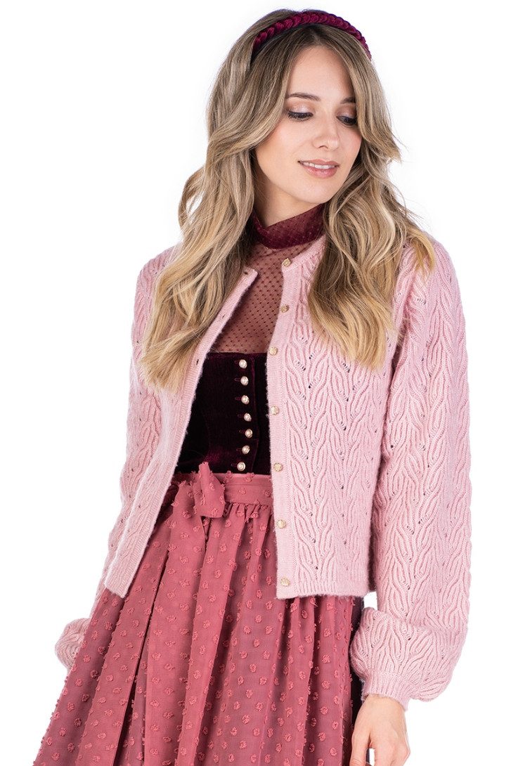 Madame Marie Trachtenstrickjacke Trachten Strickjacke - AVENARA - blush, hellgrau melange