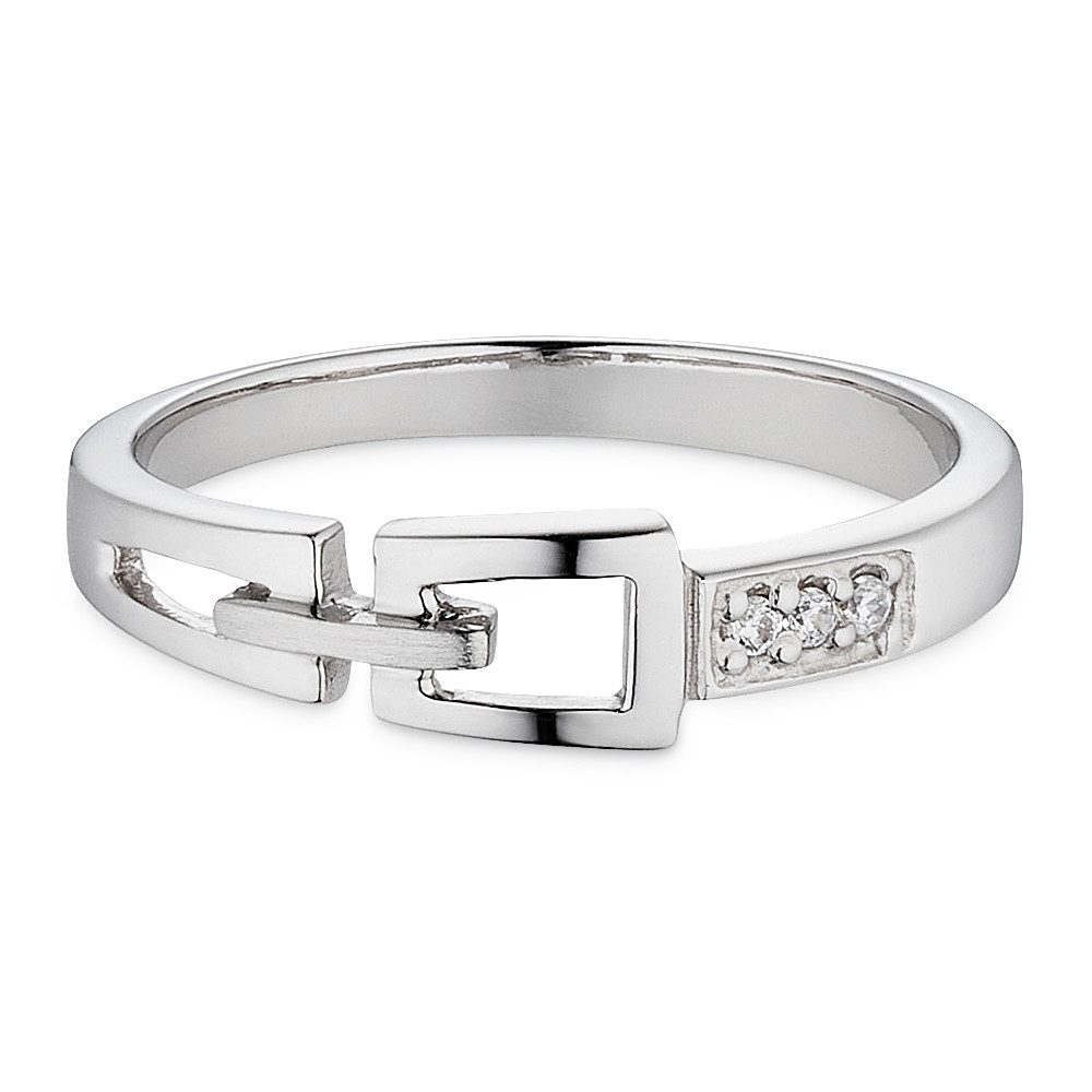 Bruno Banani Silberring Schmuck Geschenk Fingerring mit Gürtelschnallen-Optik, mit Zirkonia (synth)