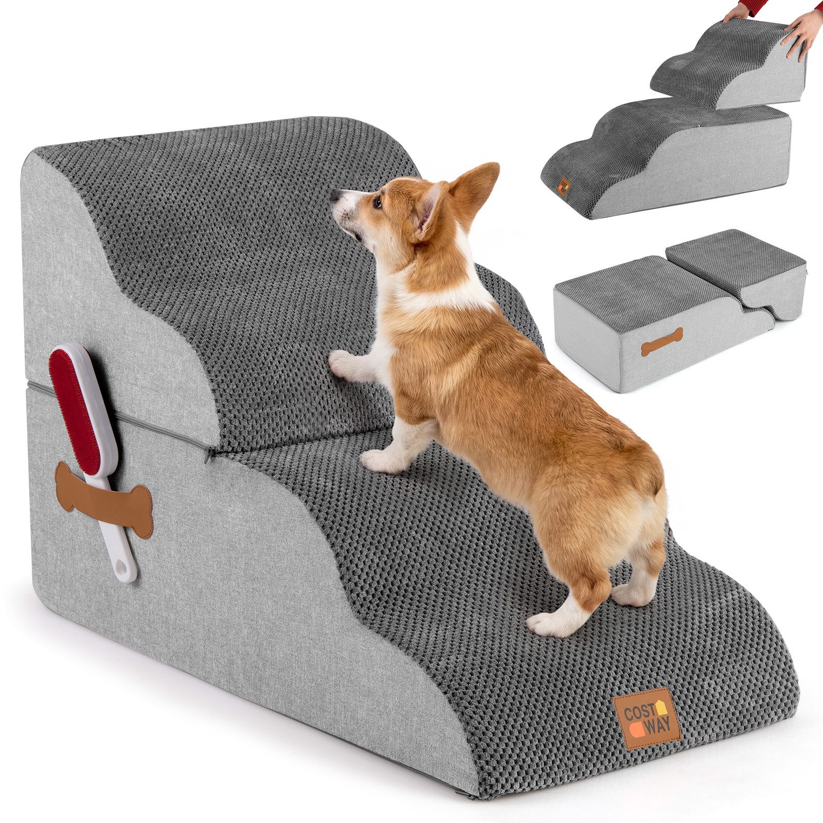 COSTWAY Haustiertreppe (1-St), 4-Stufen Hundetreppe, mit Abnehmbarem Bezug, für Bett, Sofa