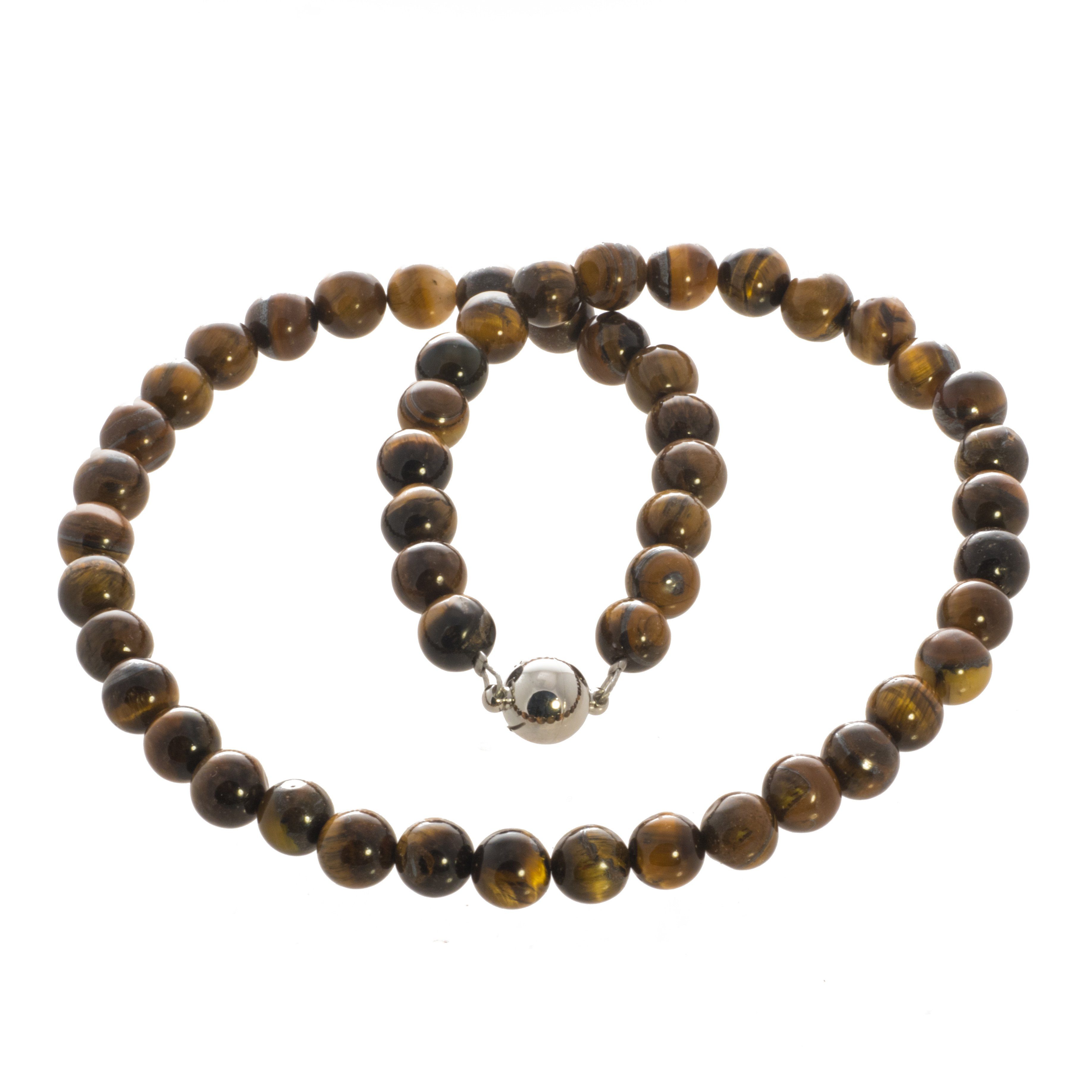 Bella Carina Perlenkette Kette mit Tigerauge Perlen 10 mm, Tigerauge 10 mm