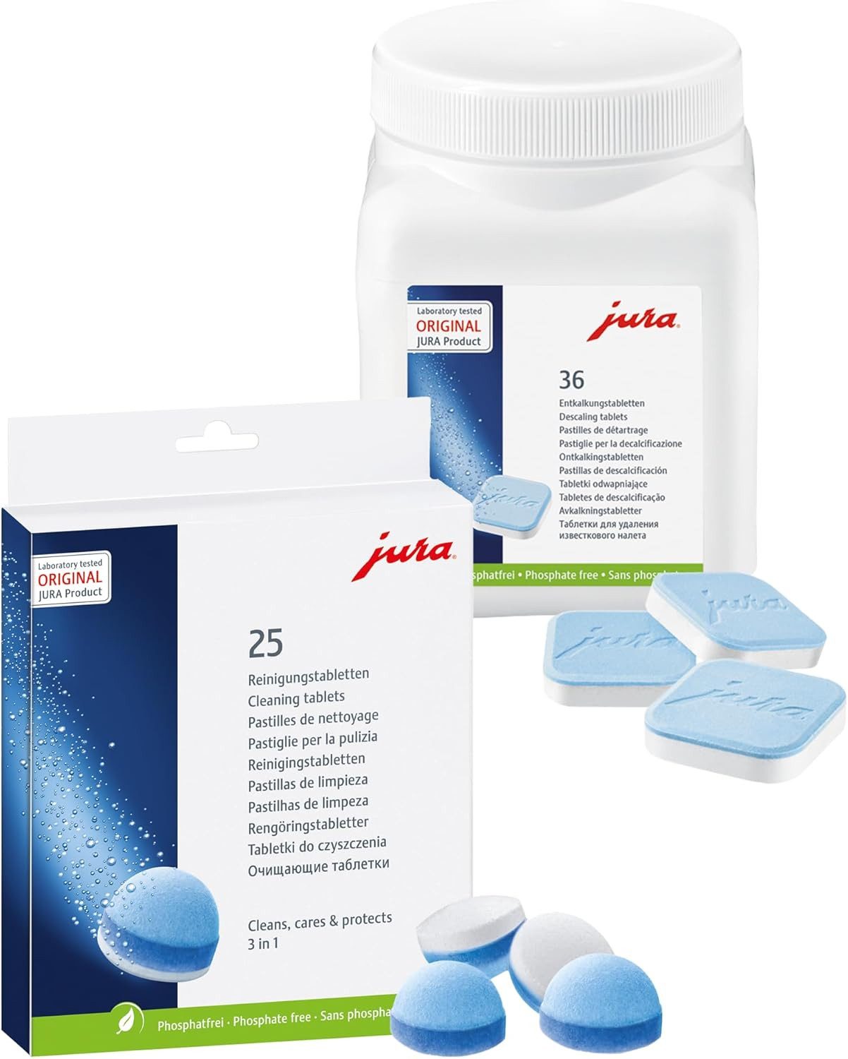 JURA Kombi Pack Kaffeevollautomaten-Reinigungsset (Spar-Set, [1-St. 25 Reinigungstabletten (3-Phasen) + 36 Entkalkungstabletten Spar-Set)